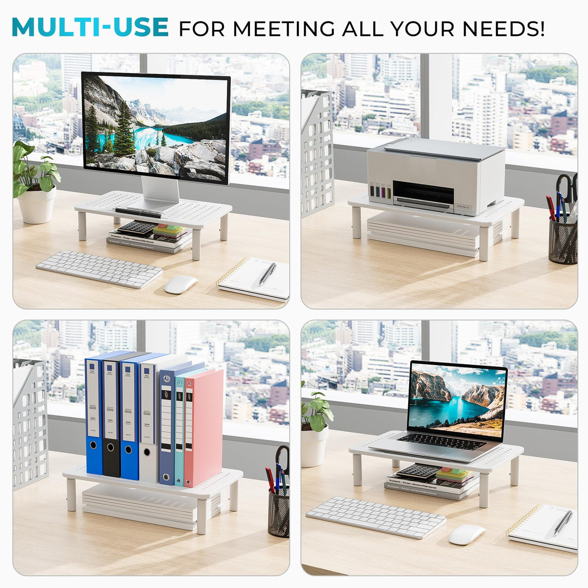 BONTEC 2 Pack Adjustable Monitor Stand Riser with Drawer, Supports 44lbs