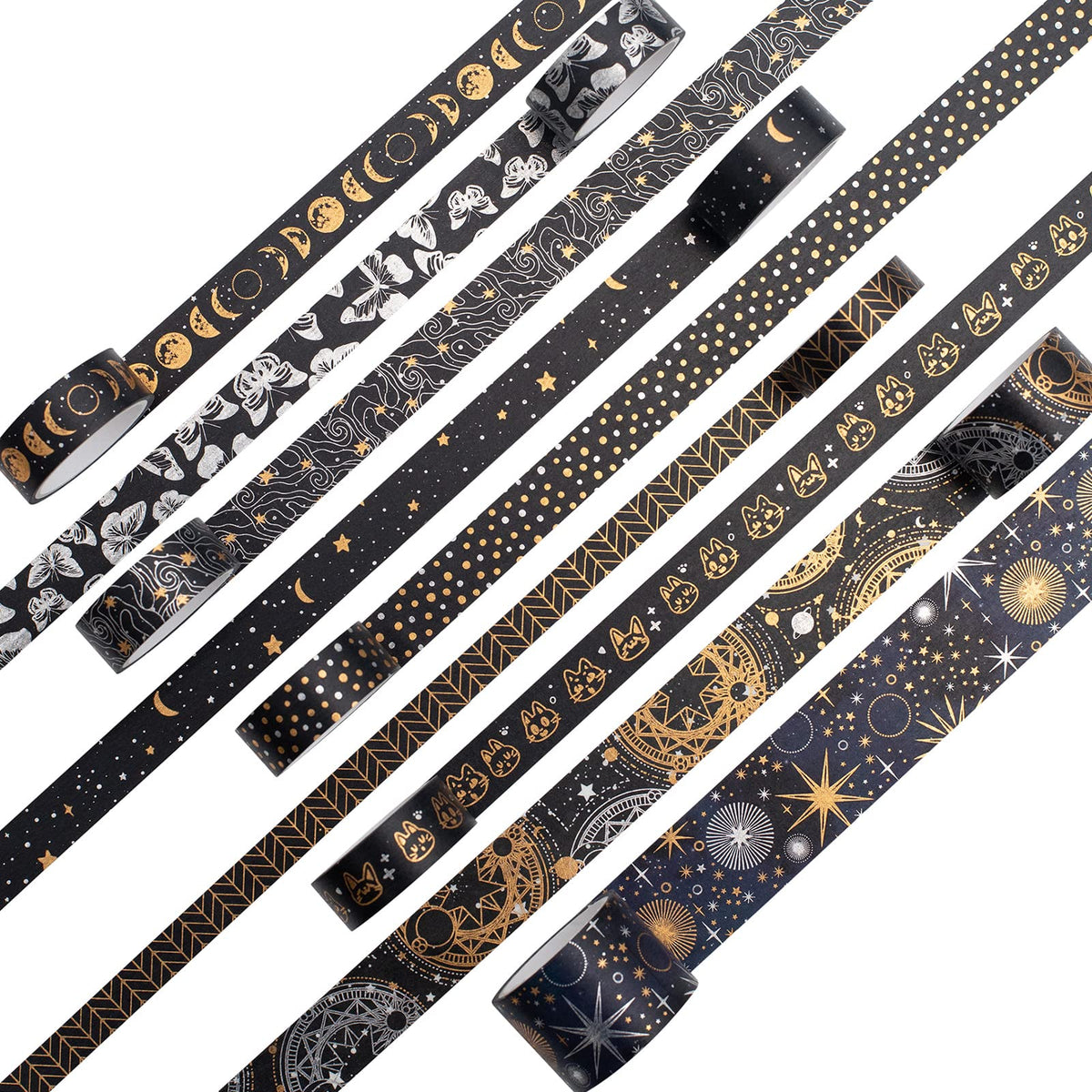 YUBBAEX Mystic Gold Washi Tape Set Wide Silver Foil Masking Tape Decorative for Arts, DIY Crafts