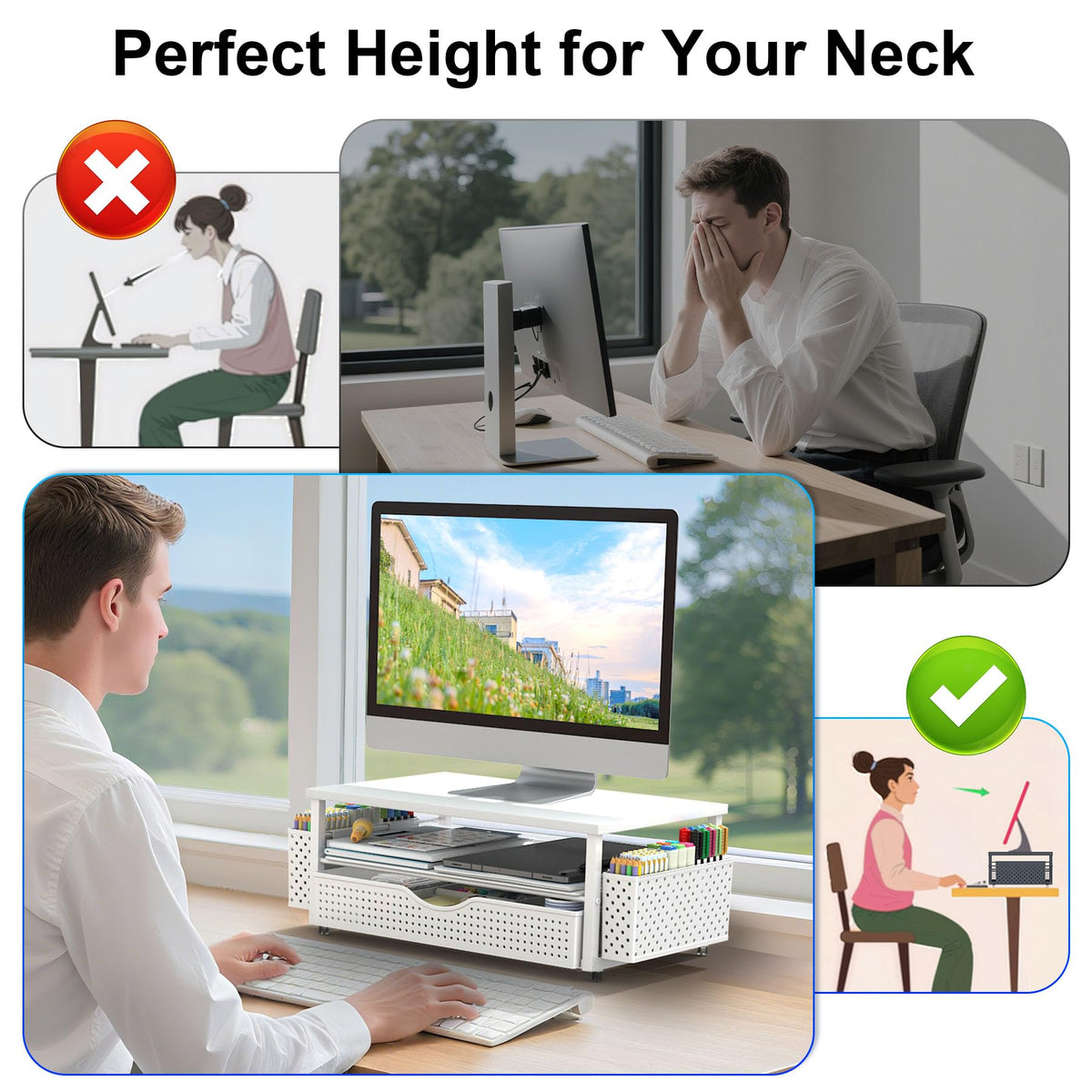 Spacrea Desk Organizers and Accessories, Printer Stand with Storage, White