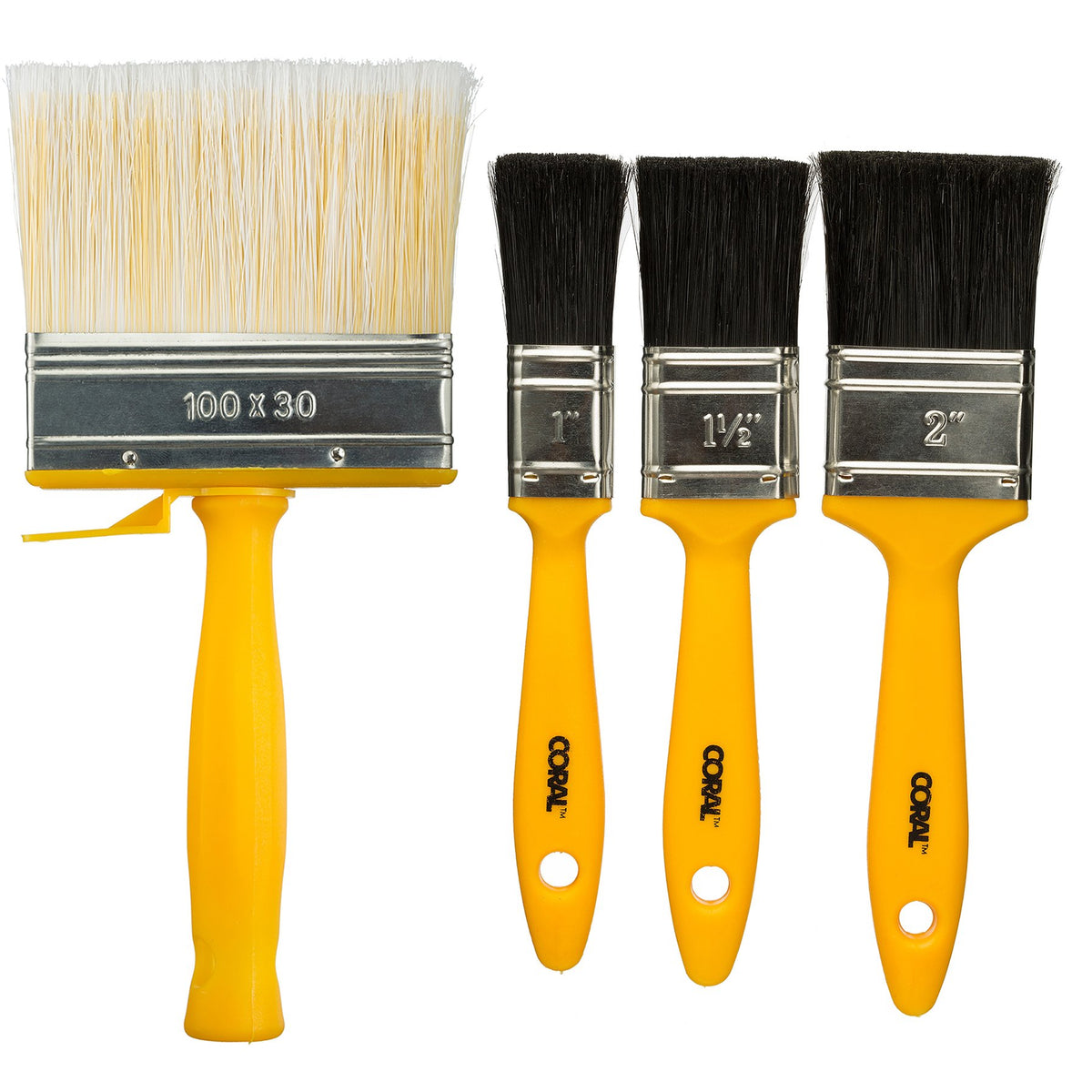 Coral 31310 Essentials Paint Brushes with a Block Brush and Flat Paintbrushes 4 piece pack set