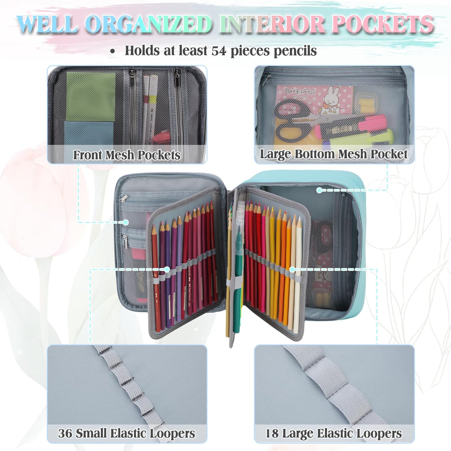 VX VONXURY Large Pencil Case, 54-Slot Colored Pen Pouch 2 Removable Sleeves