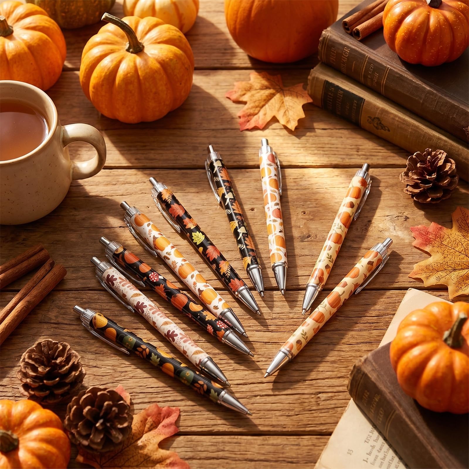 Wxiben Fall Ballpoint Pens Gifts - 24 Pcs Pumpkin Maple Leaf Ballpoint Pen Set Autumn Harvest