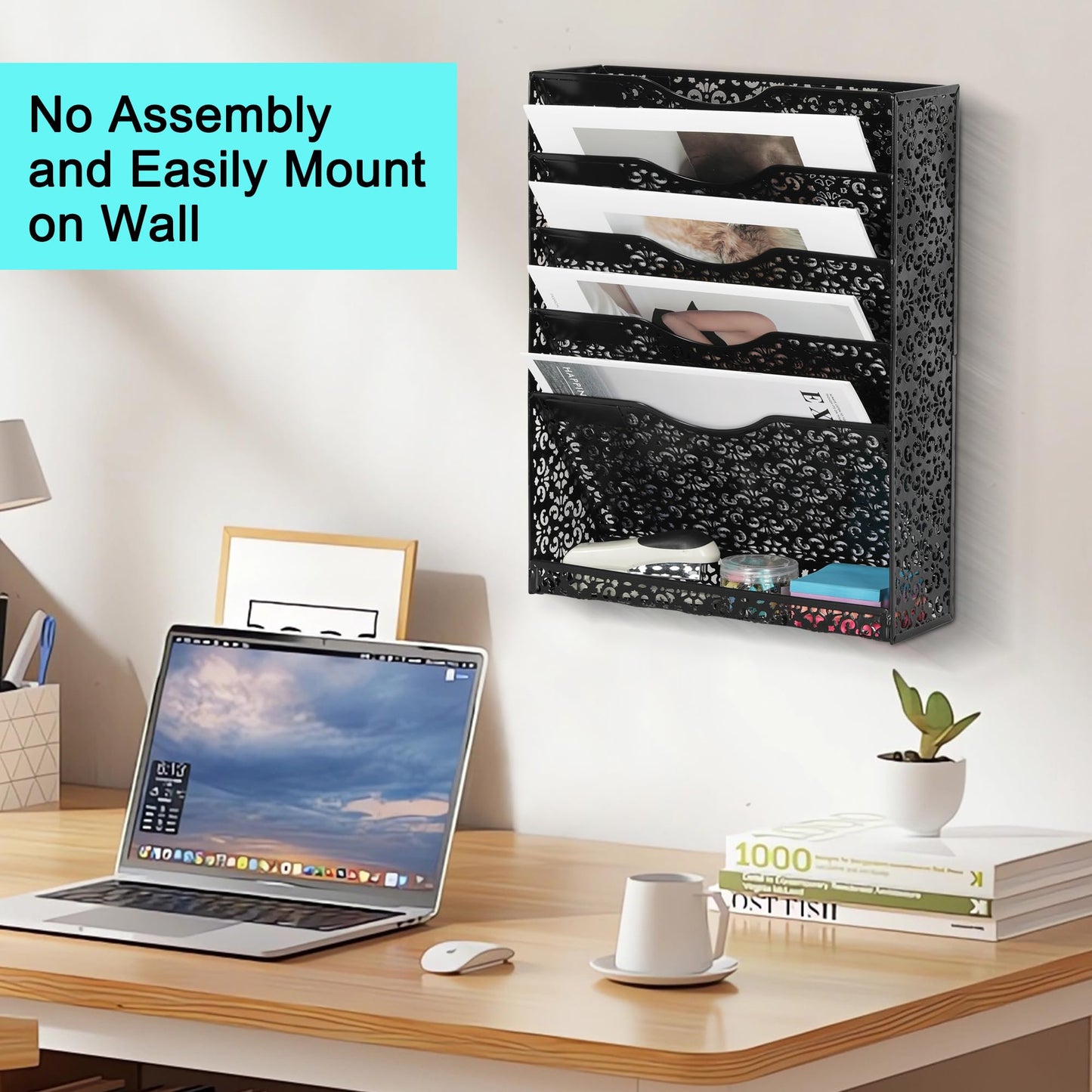 EasyPAG Desk File Organizer Heavy Duty Metal Wall Mount File Holder 5 Tier Mail Paper Folder Holder