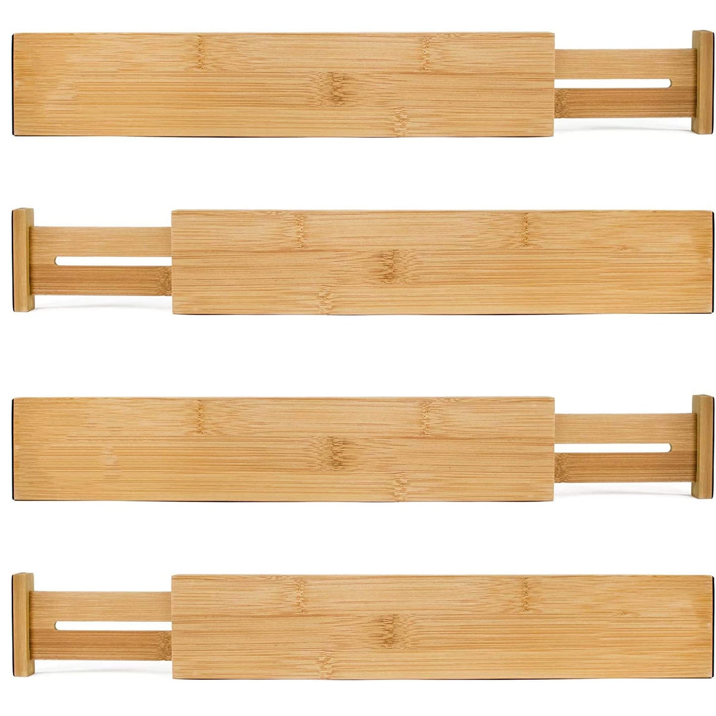 MEKBOK 4-pack Bamboo Kitchen Drawer Divider, Adjustable Drawer Storage, Spring loaded, Suitable for