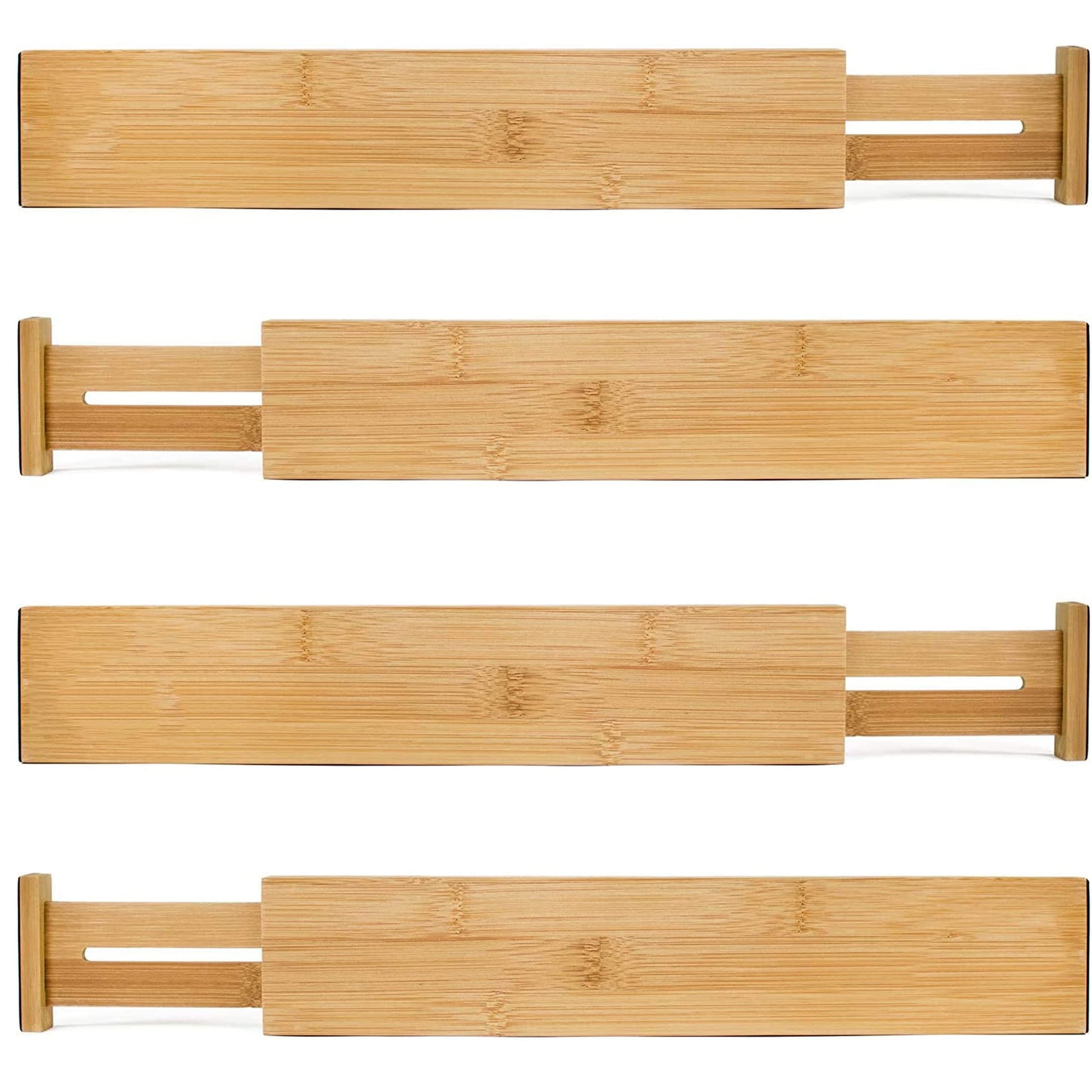 MEKBOK 4-pack Bamboo Kitchen Drawer Divider, Adjustable Drawer Storage, Spring loaded, Suitable for