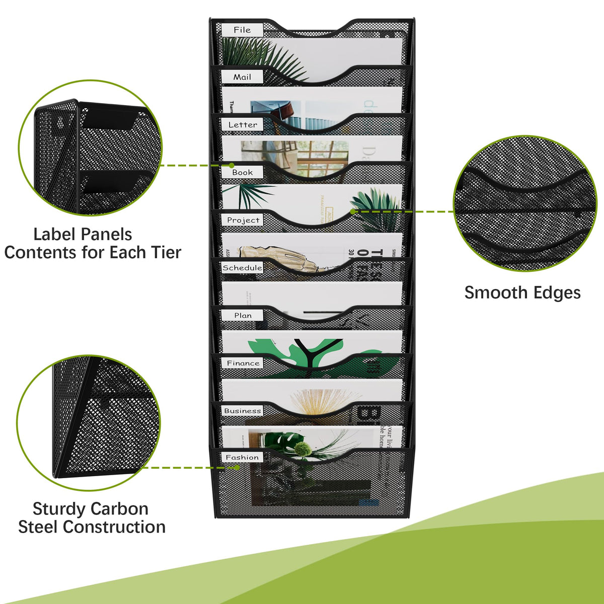 EasyPAG 10 Pocket Mesh Wall File Organizer, Hanging Paper Folder Holder with Classify Label
