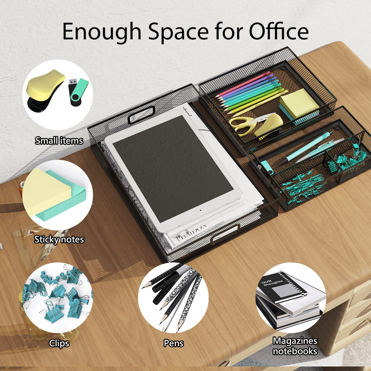 ITAYVAN Desk Drawer Organizer Set, 3 Pcs Metal Mesh Office Drawer Organizers, Paper Organizer