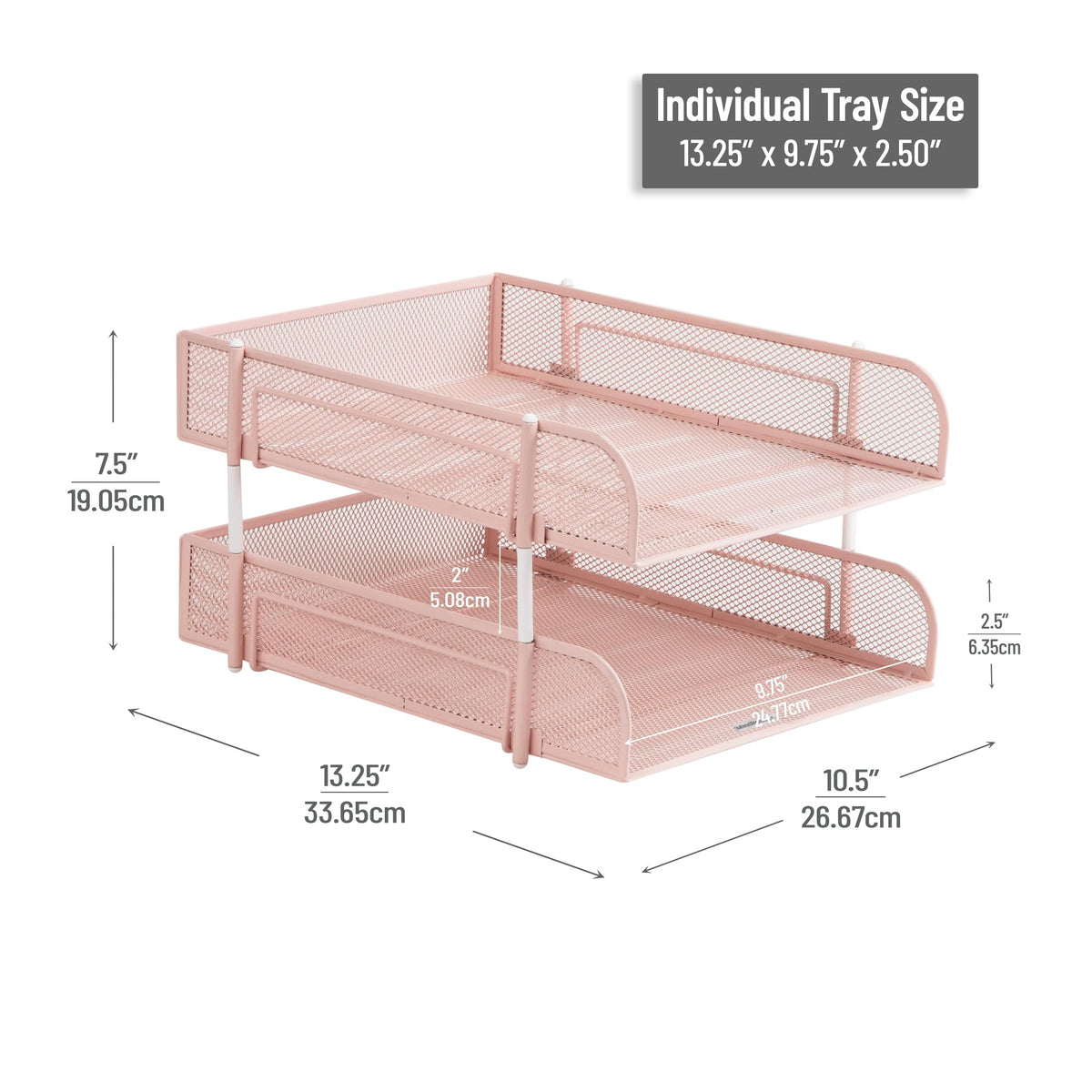 Mind Reader Stackable Paper Tray, Desktop Organizer, File Storage, Office, Metal Mesh, 2 Pcs, Pink