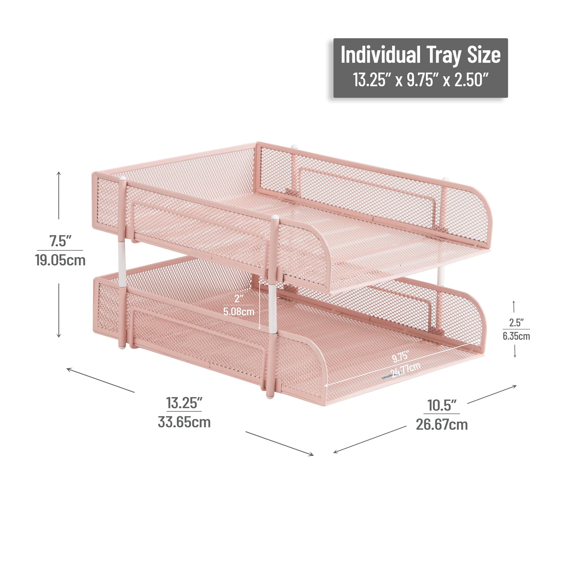 Mind Reader Stackable Paper Tray, Desktop Organizer, File Storage, Office, Metal Mesh, 2 Pcs, Pink