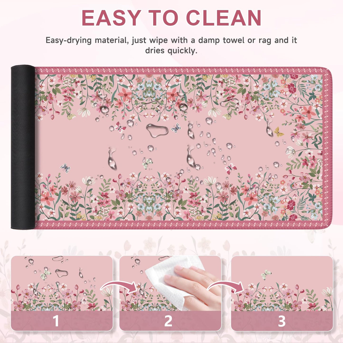 iCasso Desk Mat Pink,Long Mouse Pad with Stitched Edges