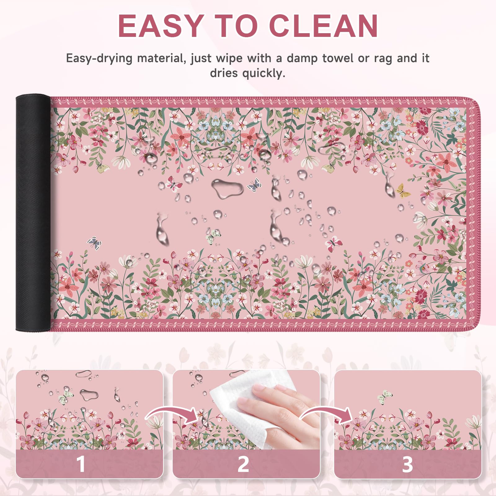 iCasso Desk Mat Pink,Long Mouse Pad with Stitched Edges