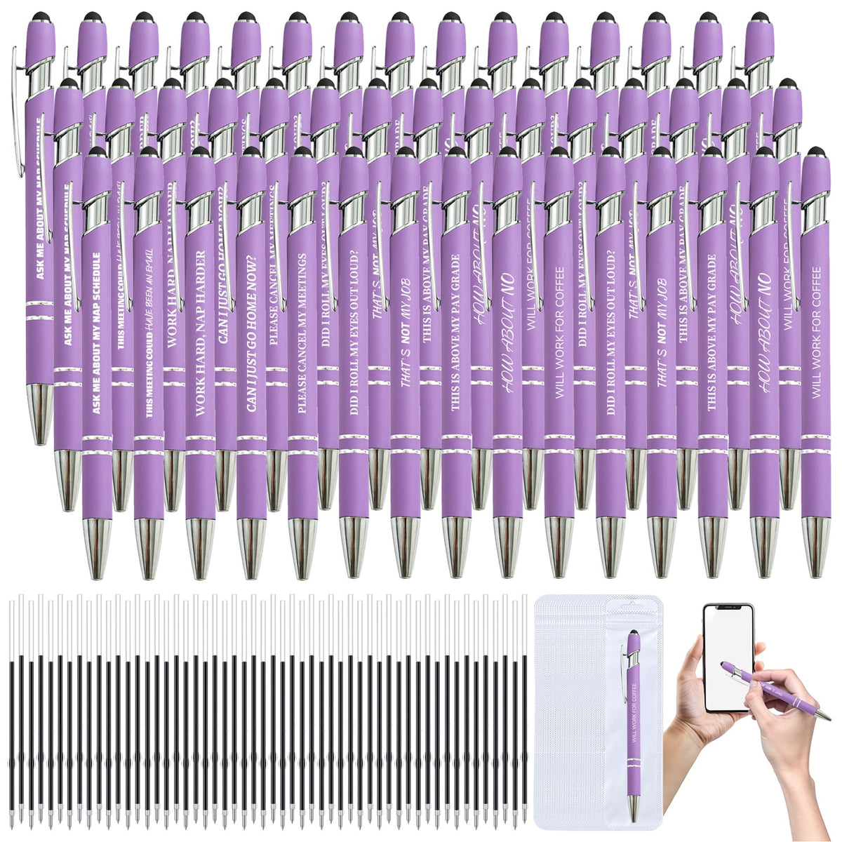 60 Pcs Funny Sarcastic Pens - 20 Set Ballpoint Pens with Refills & Bags,Fun Pen with Snarky