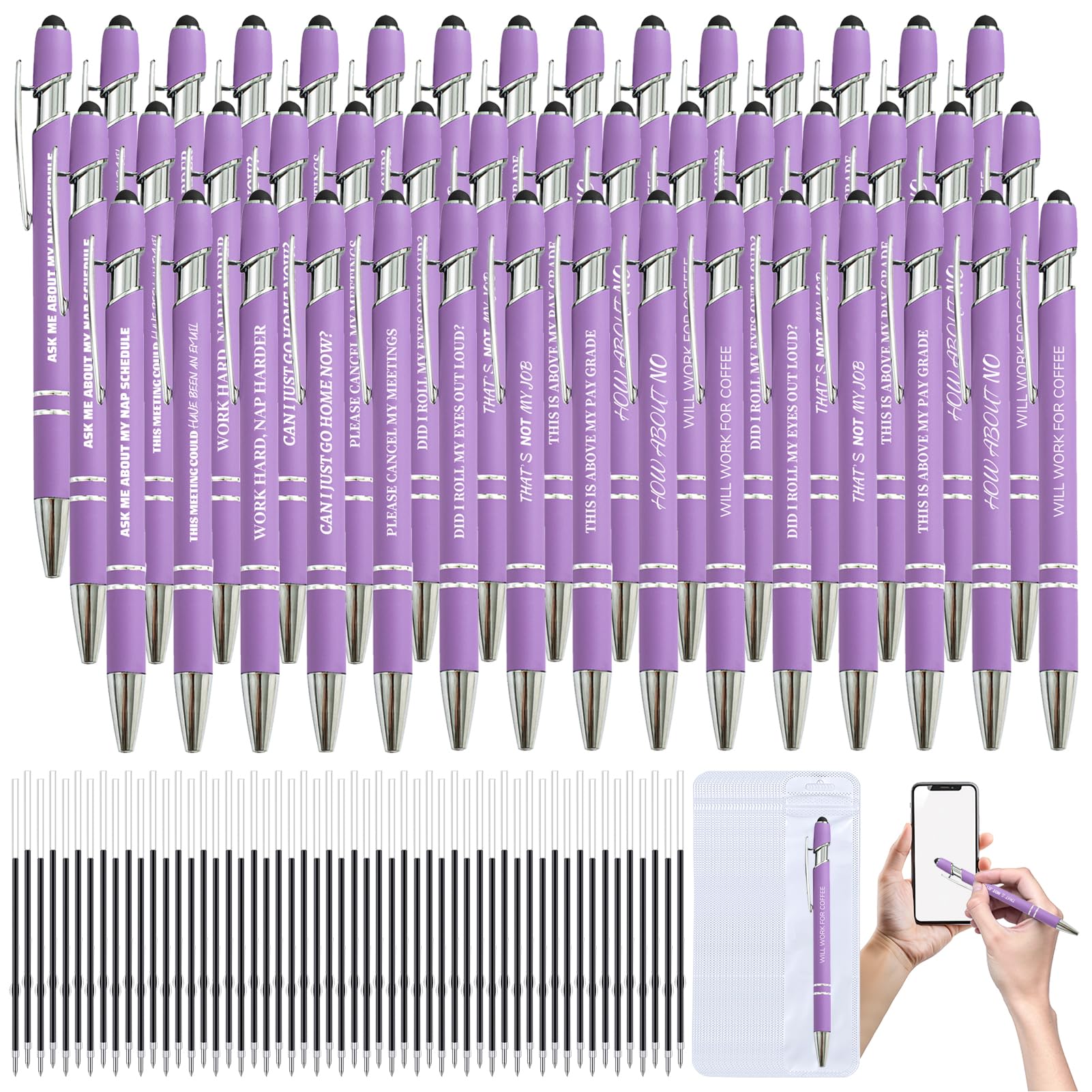 90 Pcs Funny Sarcastic Pens - 30 Set Ballpoint Pens with Refills & Bags,Fun Pen with Snarky