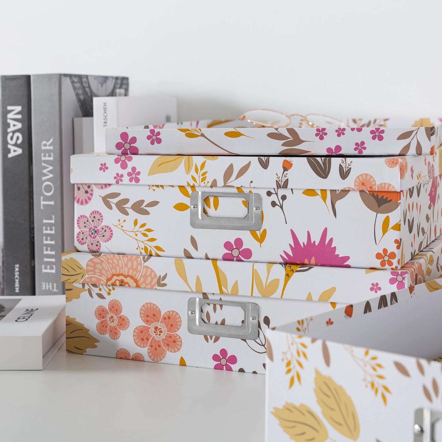 Soul & Lane - Keepsake Storage Boxes with Lids, Set of 3, Floral Collage