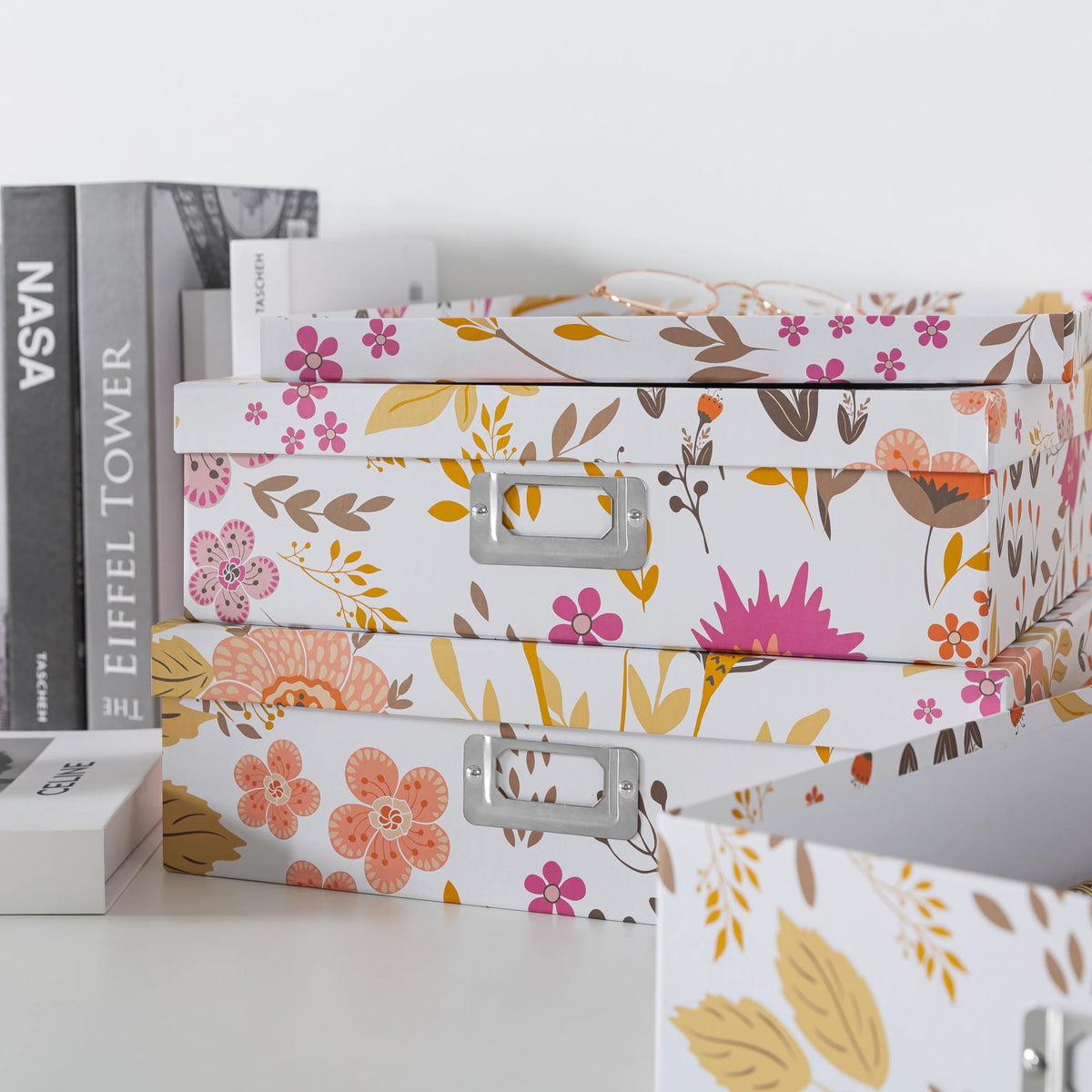 Soul & Lane - Keepsake Storage Boxes with Lids, Set of 3, Floral Collage
