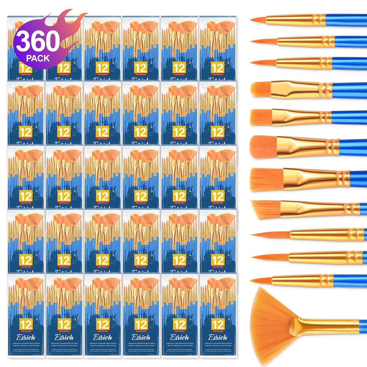 ESRICH Paint Brushes Set, 30Pack 360pcs Paint Brush for Acrylic Painting