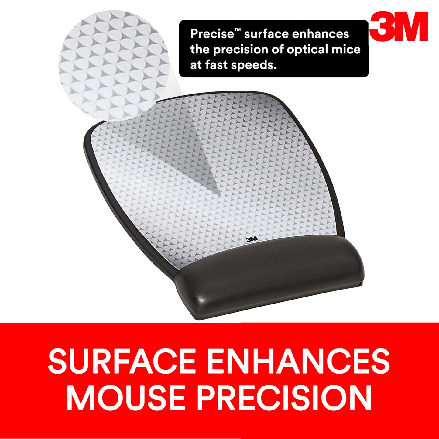 3M Precise Mouse Pad with Gel Wrist Rest, Vertex, 8.6 in x 6.8 in
