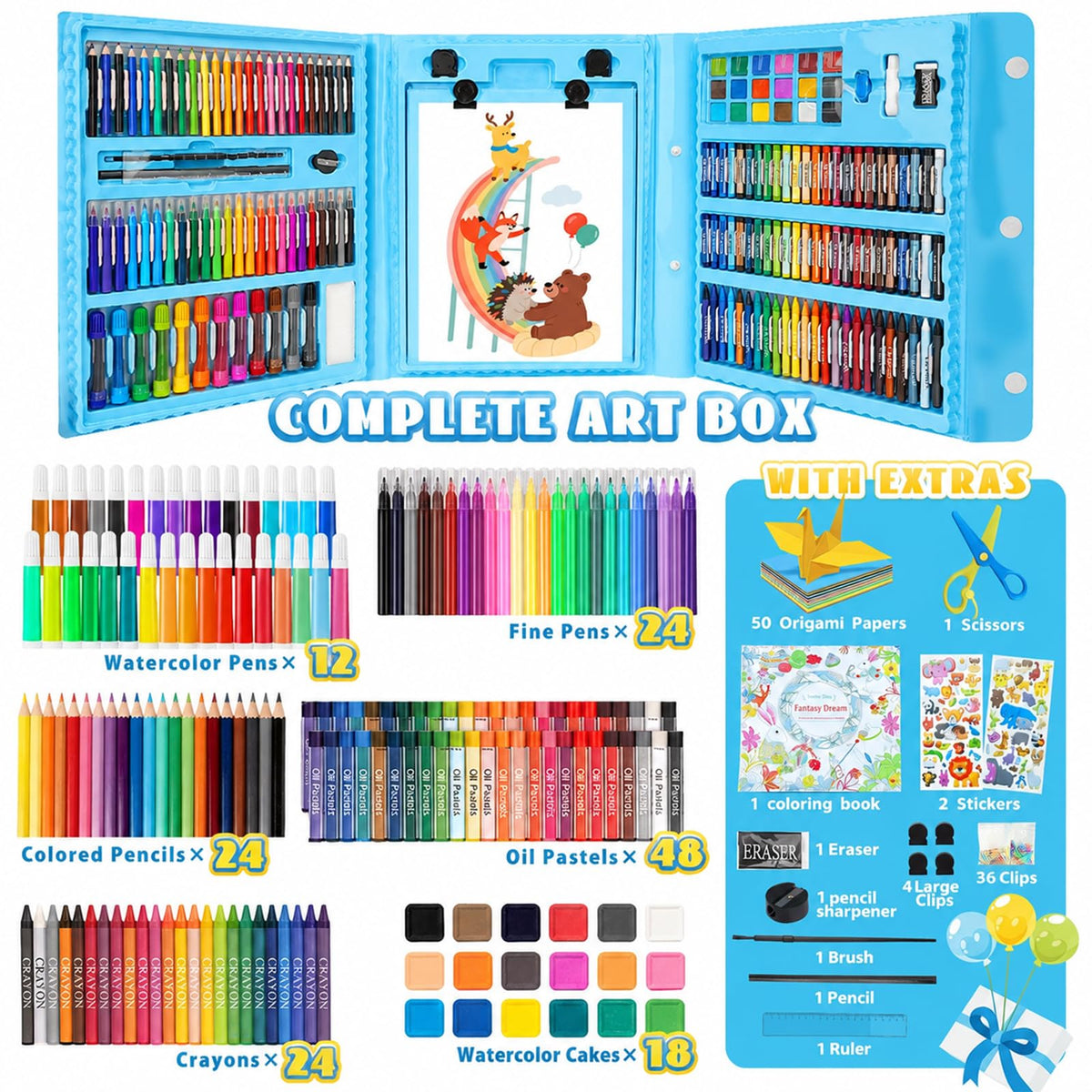 Okiki 297Pcs Art Supplies for Kids, Deluxe Drawing Kit for Young Artists