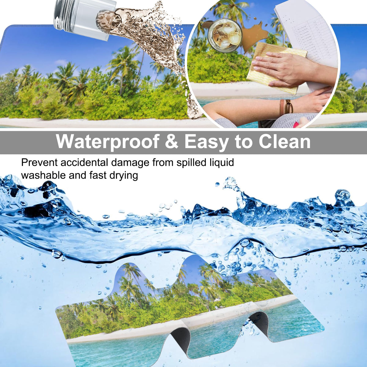 Tropical Nature Landscape Desk Mat,Large Summer Beach Seawater and Palm Trees Gaming Keyboard Mouse