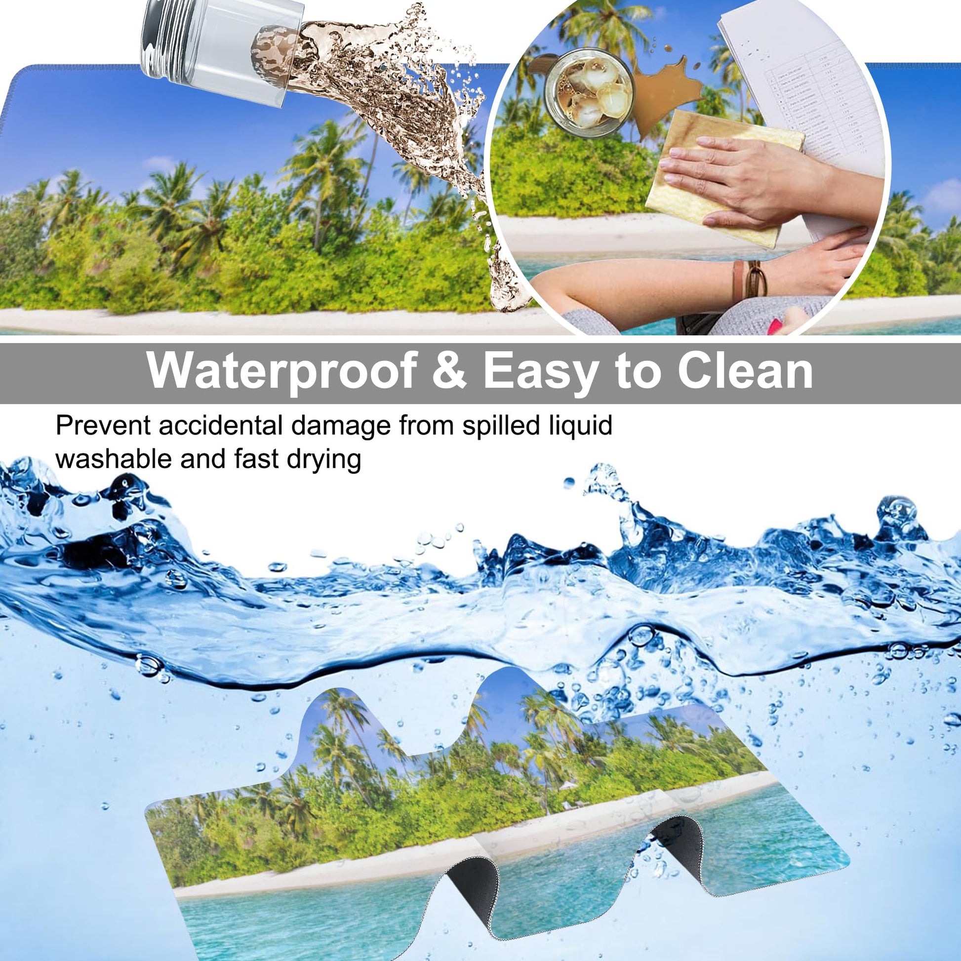 Tropical Nature Landscape Desk Mat,Large Summer Beach Seawater and Palm Trees Gaming Keyboard Mouse