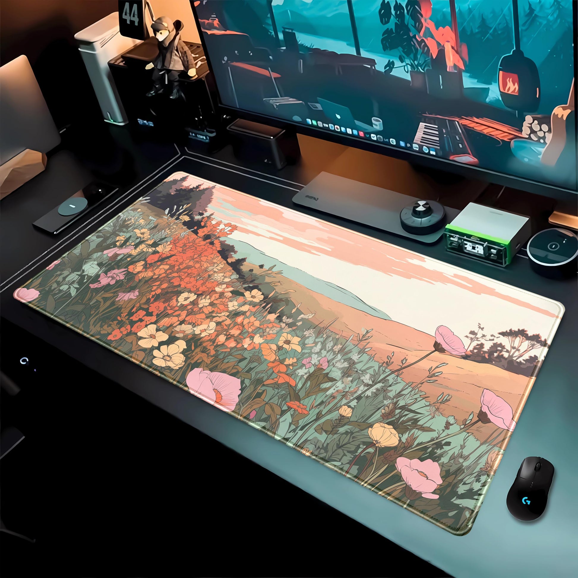 Desk Mouse Pad Large Desk Mat Botanical Flowers Mouse Mat Gaming, Extended Floral Keyboard Pad XXL