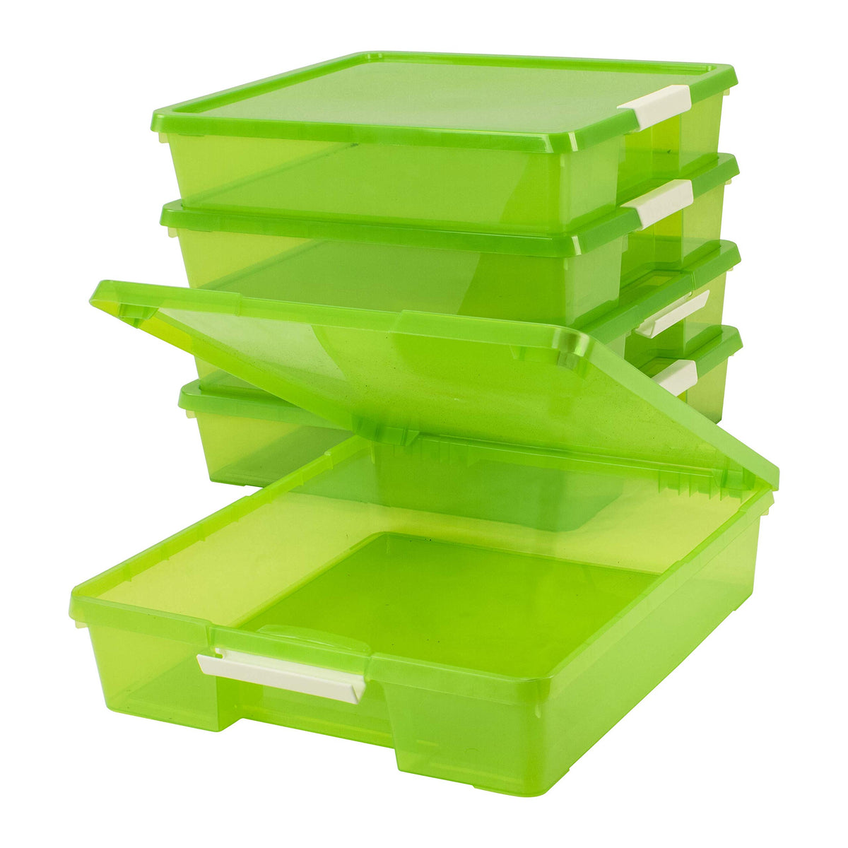 Storex Classroom Craft Project Box – Stacking Plastic Organizer Fits 12x12 Scrapbooking Paper