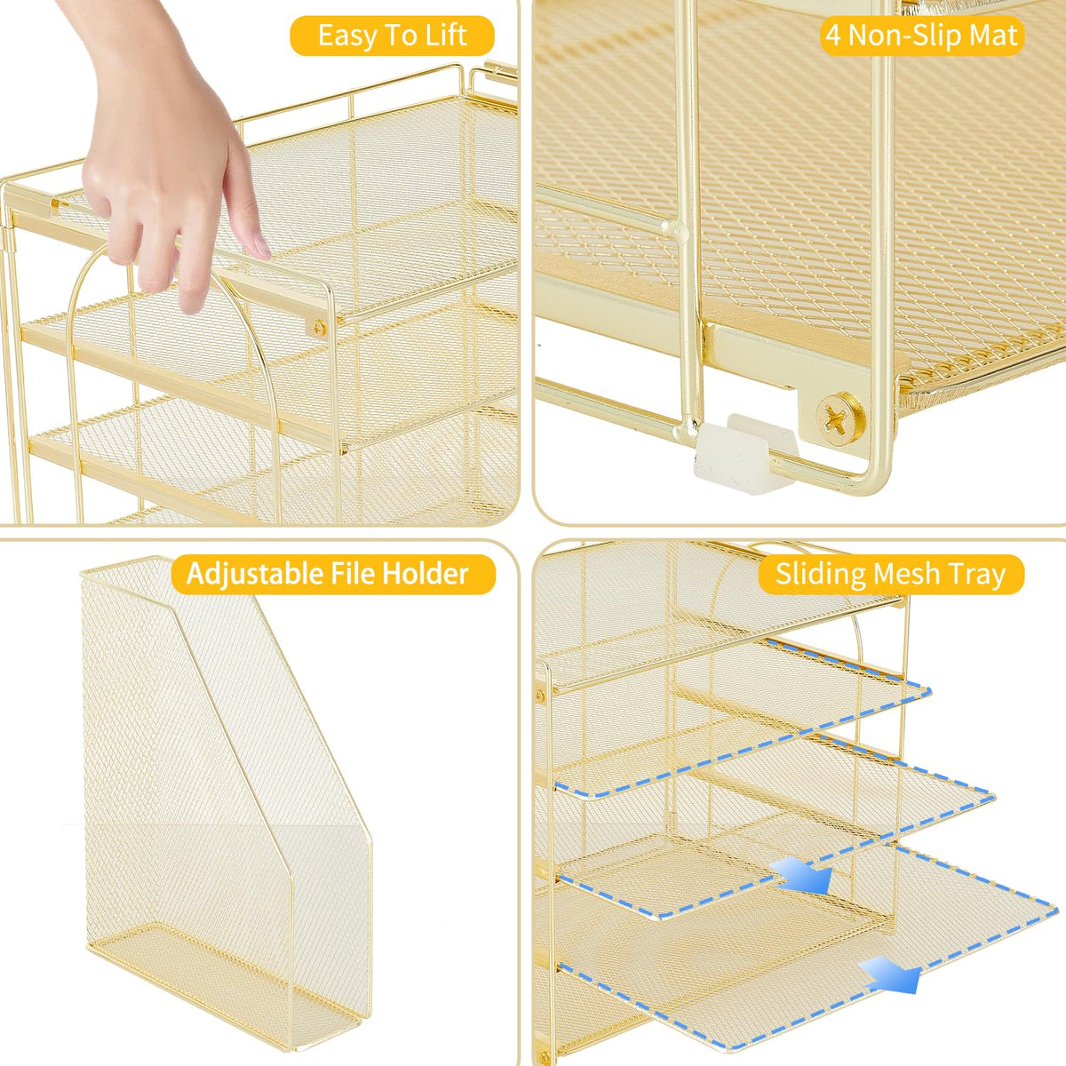 AUPSEN Gold Desk Organizers and Accessories, 5-Tier Desktop Paper File Organizer with Removable