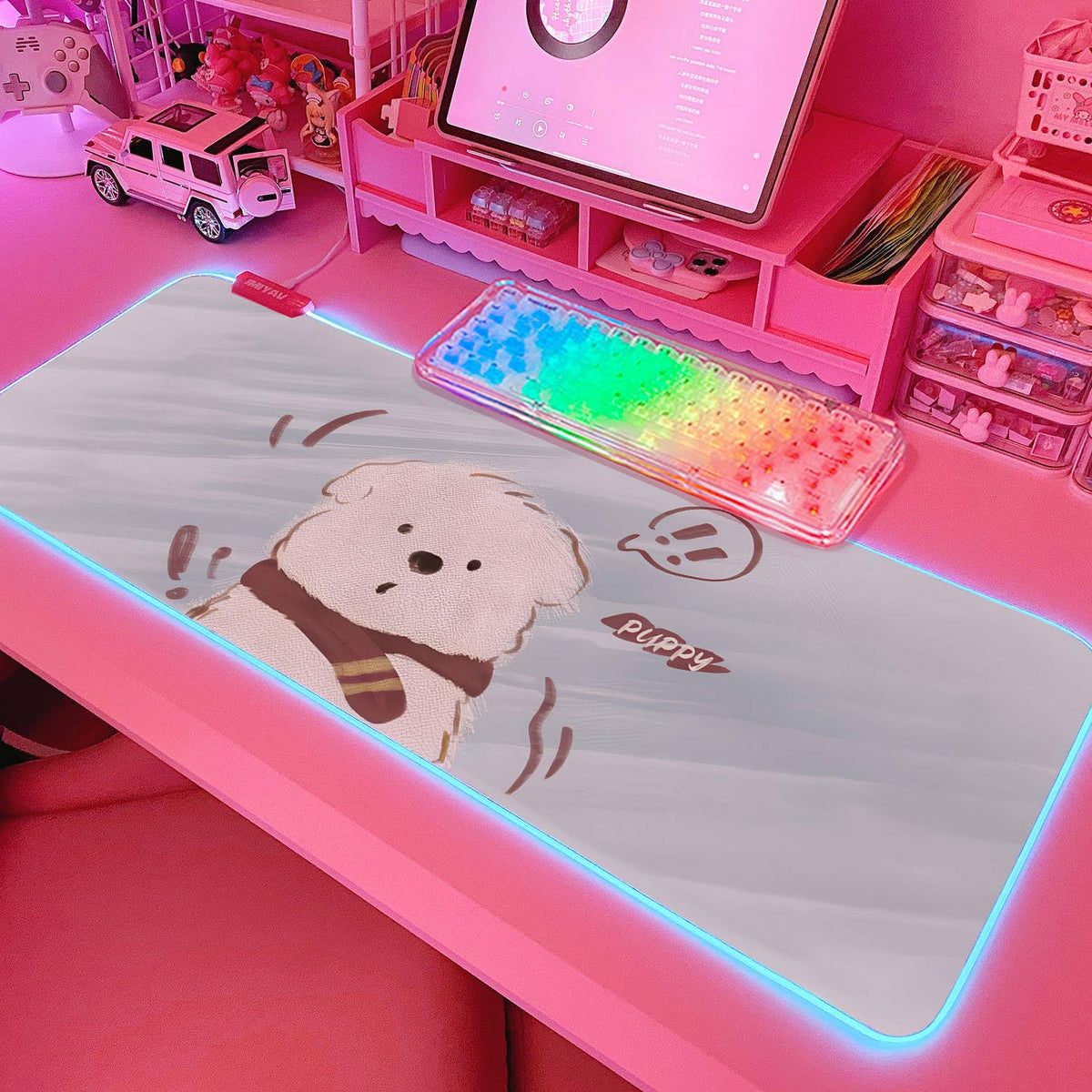 JMIYAV Pink RGB Gaming Mouse Pad 31.5x12 Inch PC XL Large Extended Glowing Led Light Up Desk Pad
