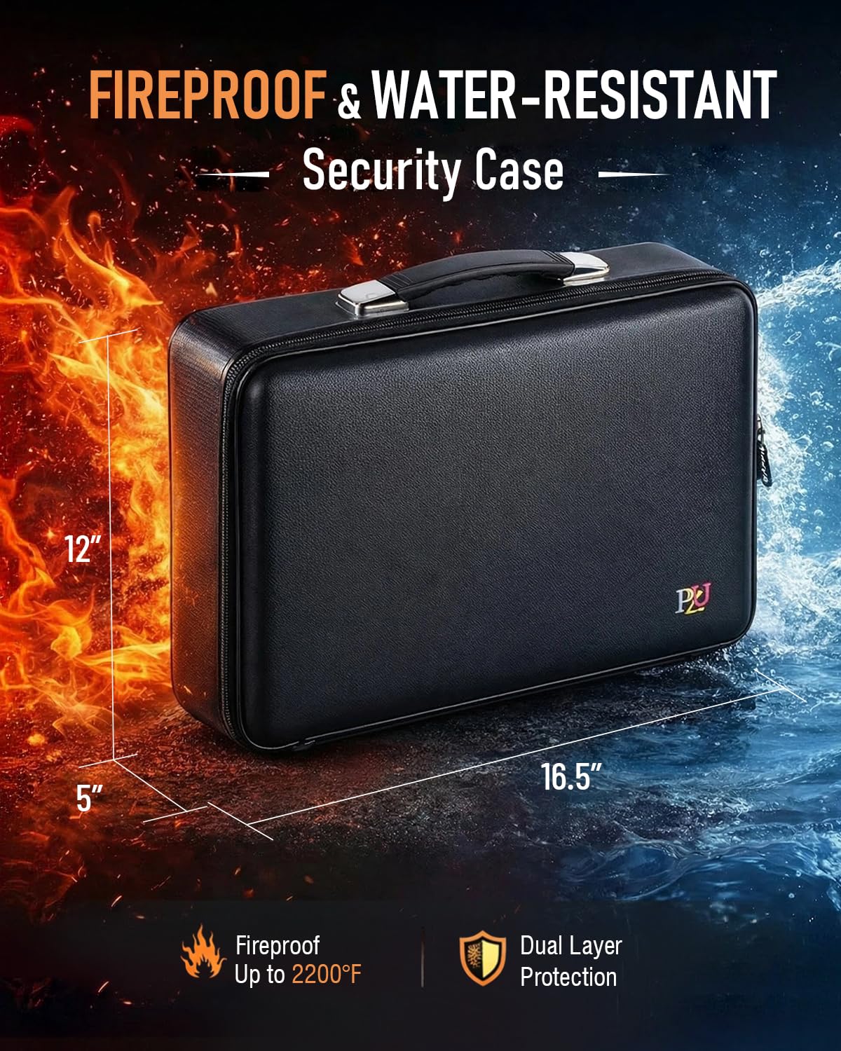 Fireproof Document Box - Hard-Shell Design Waterproof & Fireproof Document Safe with Lock, Fire Box