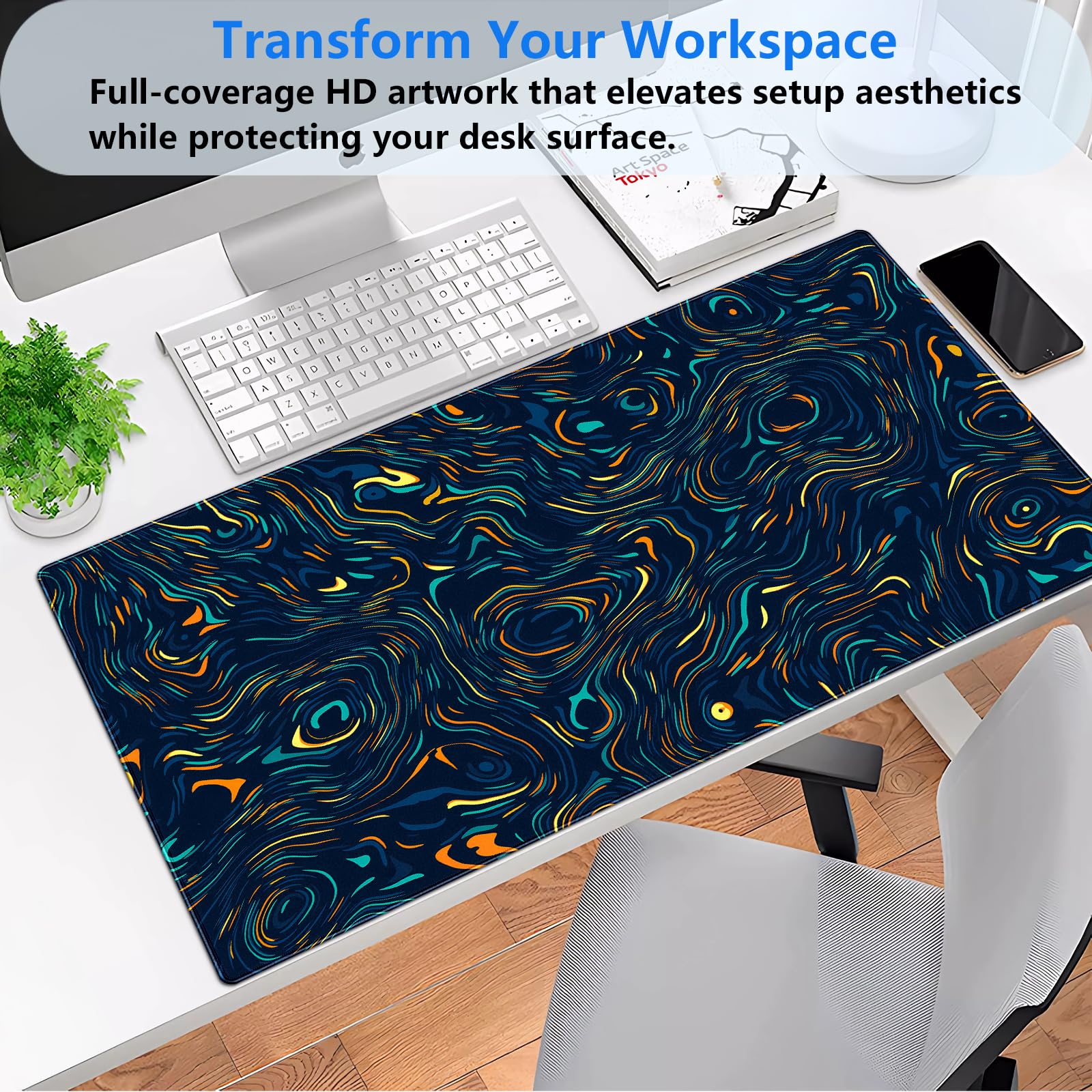 Abstract Swirl Desk Mat, XXL Large Gaming Mouse Pad