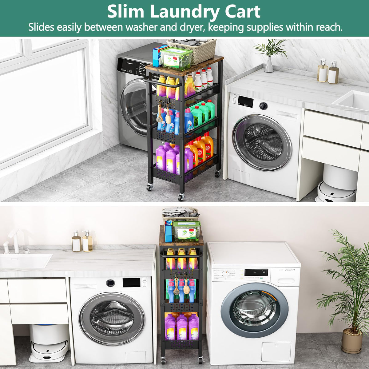 Vivihomety 4-Tier Laundry Utility Rolling Cart with Wheels, Metal