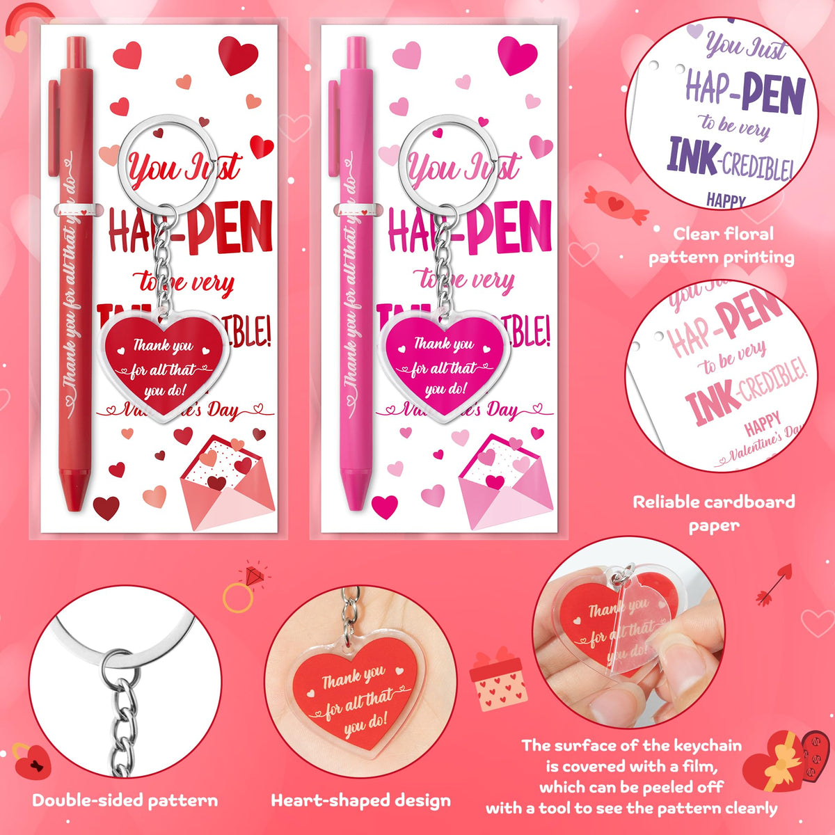 ANGOLIO Valentine's Day Employee Appreciation Gifts - 30 Sets Happy Valentines Bookmarks Pens Heart
