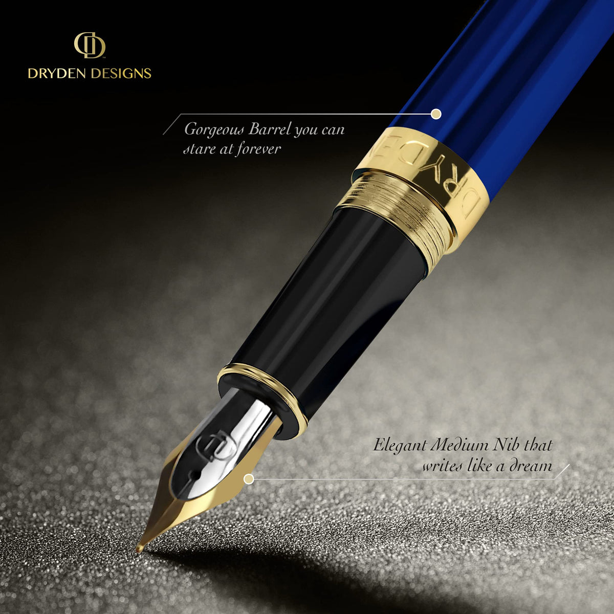 Dryden Designs Fountain Pen - Medium and Fine Nibs | Includes 24 Ink Cartridges and Ink Refill