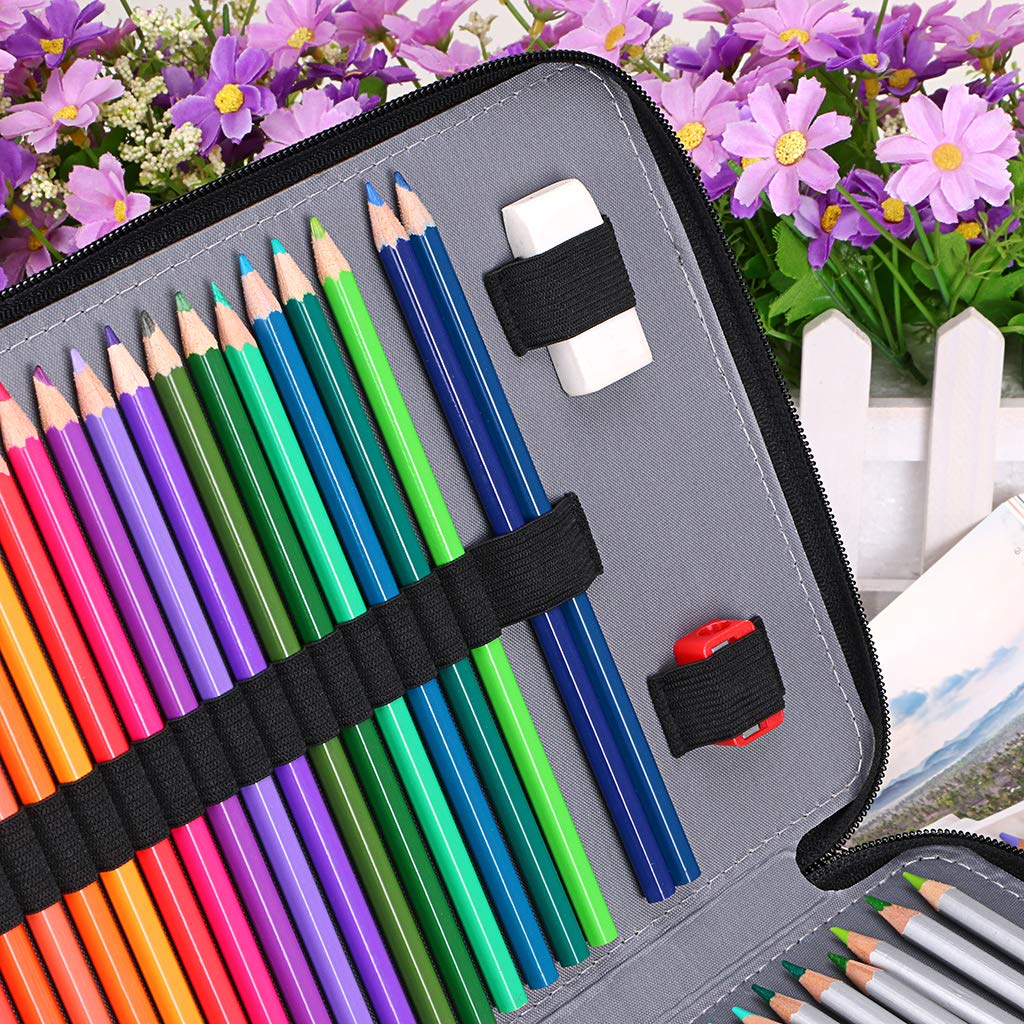 BTSKY 200 Slots Colored Pencil Organizer - Deluxe PU Leather Pencil Case