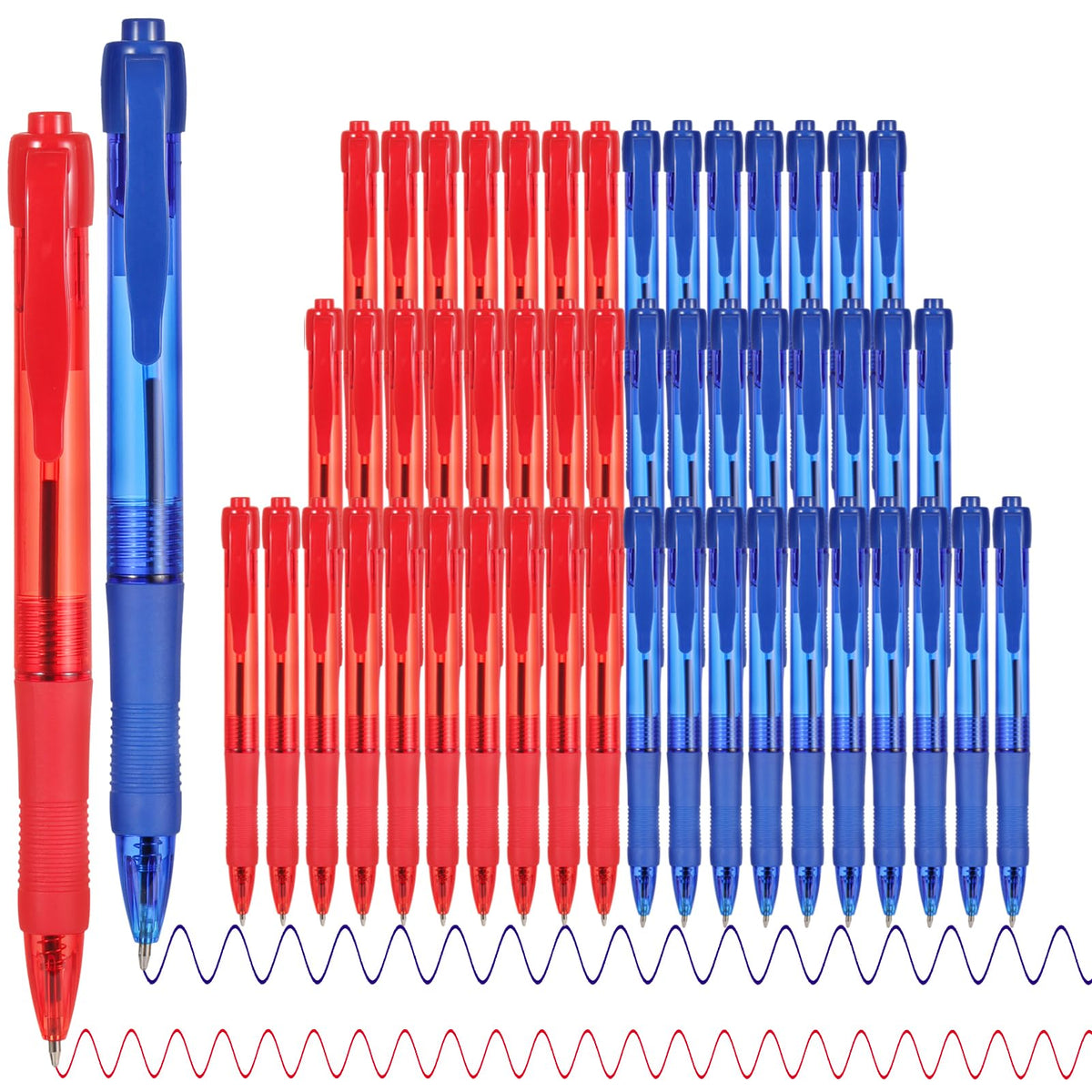deegtran Pens Bulk, 50 Pack No Bleed Blue & Red Ink Click Pens with Soft Grip, Wholesale