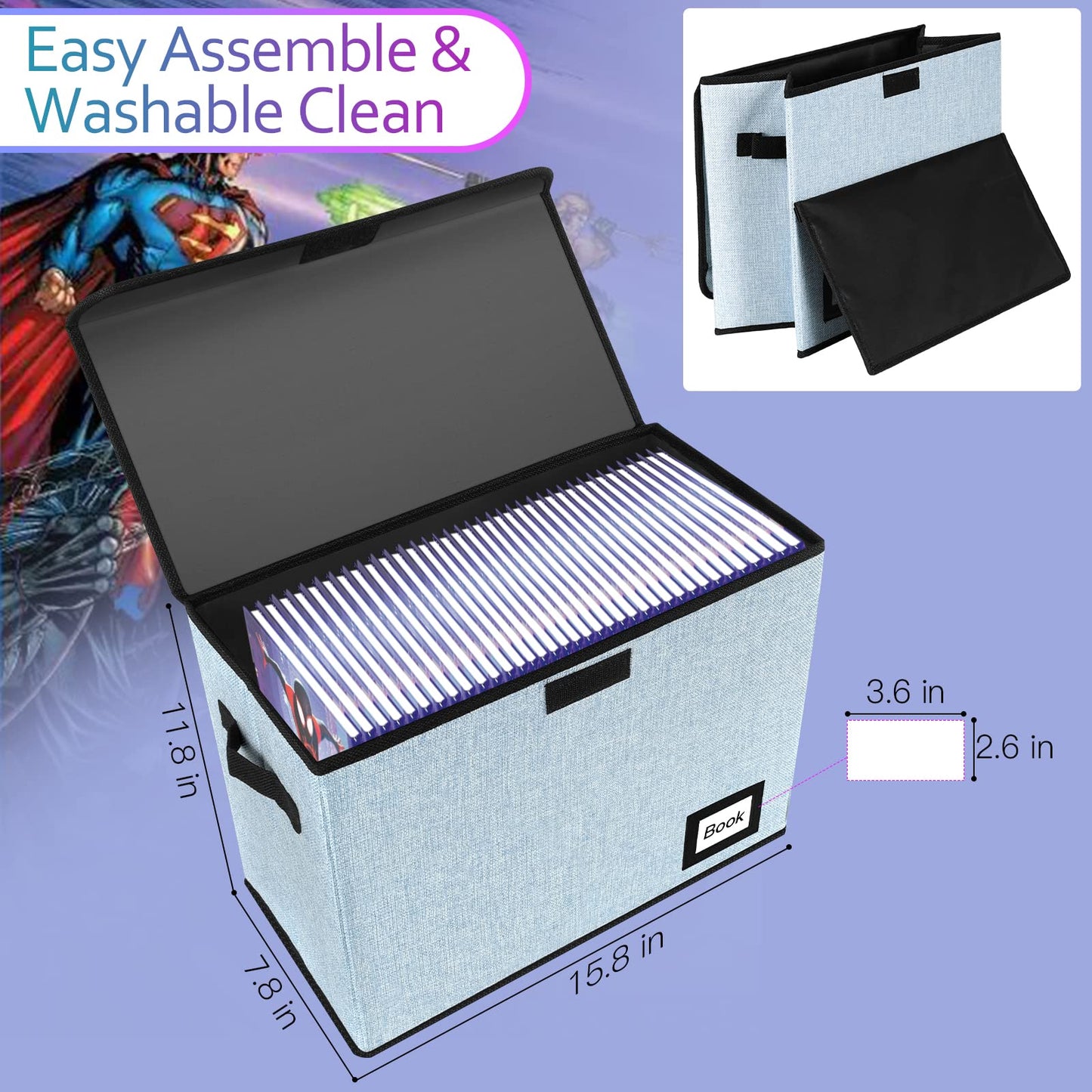 YNSZAS 5 Pack Comic Book Storage Boxes, 15.8" X 7.8" X 11.8", Collapsible Comic Short Box, Holds