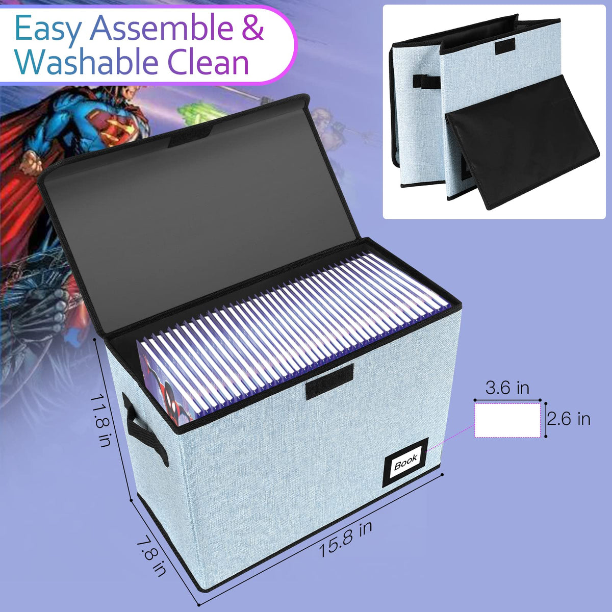 YNSZAS 5 Pack Comic Book Storage Boxes, 15.8" X 7.8" X 11.8", Collapsible Comic Short Box, Holds