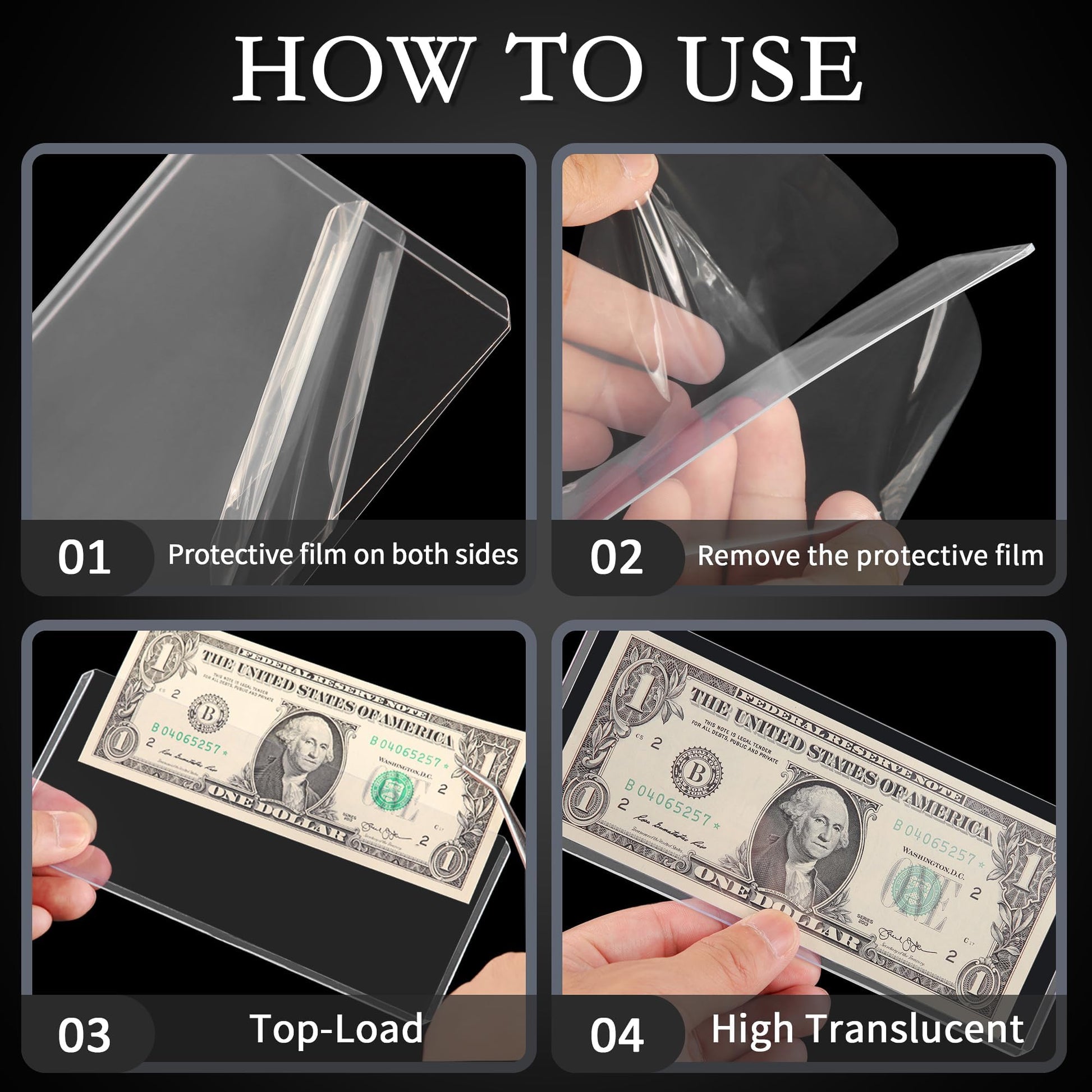 90PCS Clear Banknote Holders - Top-Load Hard
