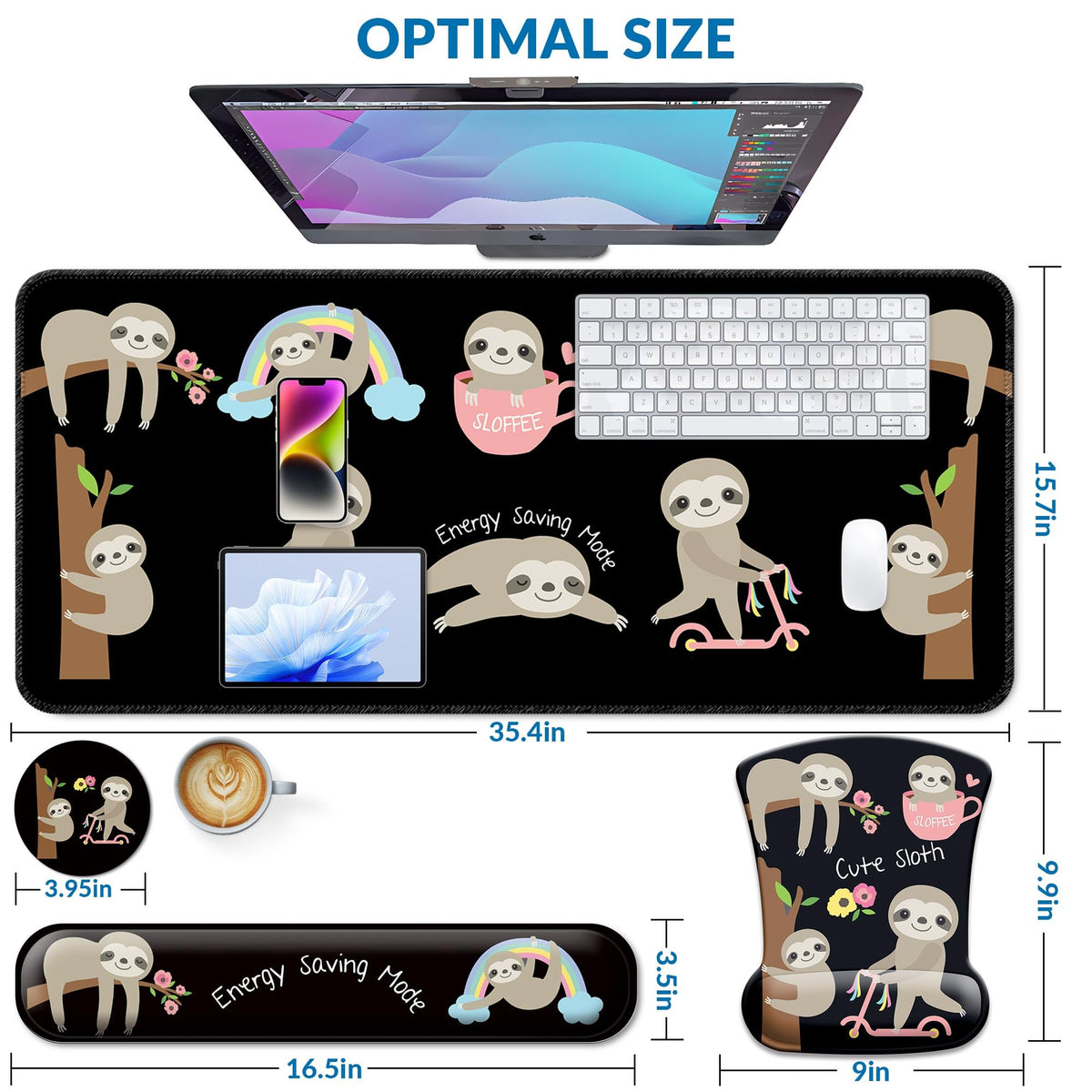 VINEBURY Desk Mat Set Keyboard and Mouse Pad with Wrist Rest Support