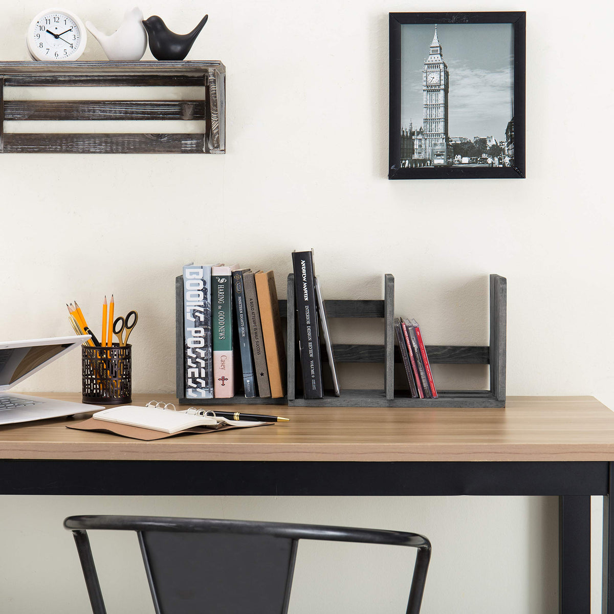 MyGift Gray Barnwood Desktop Bookshelf, Adjustable Expandable Book Rack