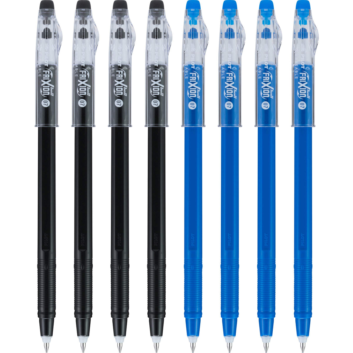 Pilot FriXion ColorSticks Erasable Gel Ink Pens, Fine Point 0.7 mm, Black/Blue, Pack of 8, Erasable