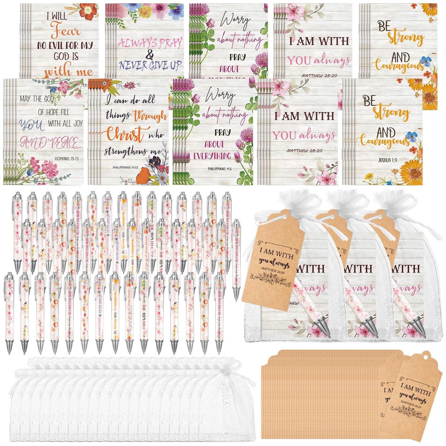 Qeeenar 200 Pcs Christian Gift Bulk Set Bible Verse, White, Floral