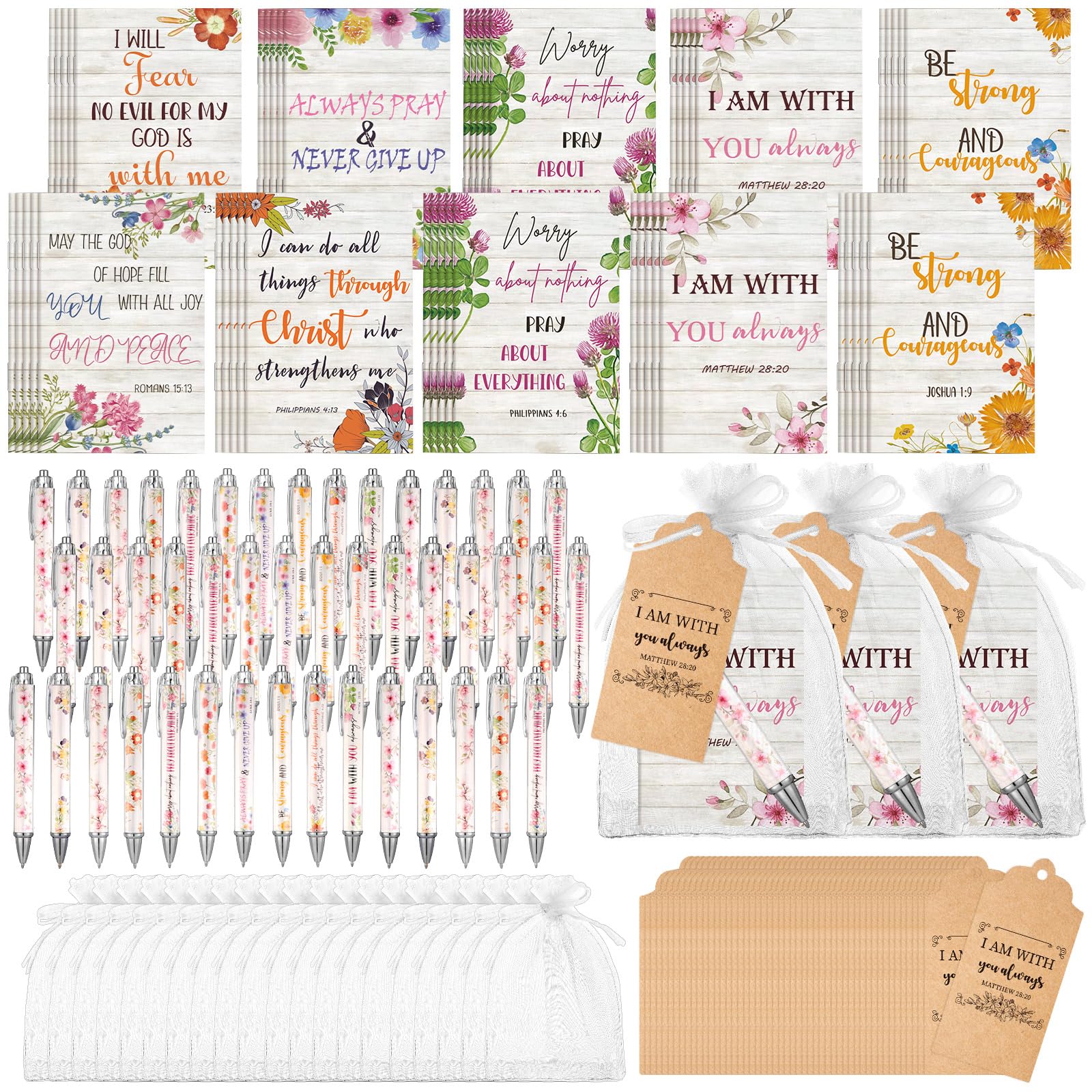 Qeeenar 200 Pcs Christian Gift Bulk Set Bible Verse, White, Floral