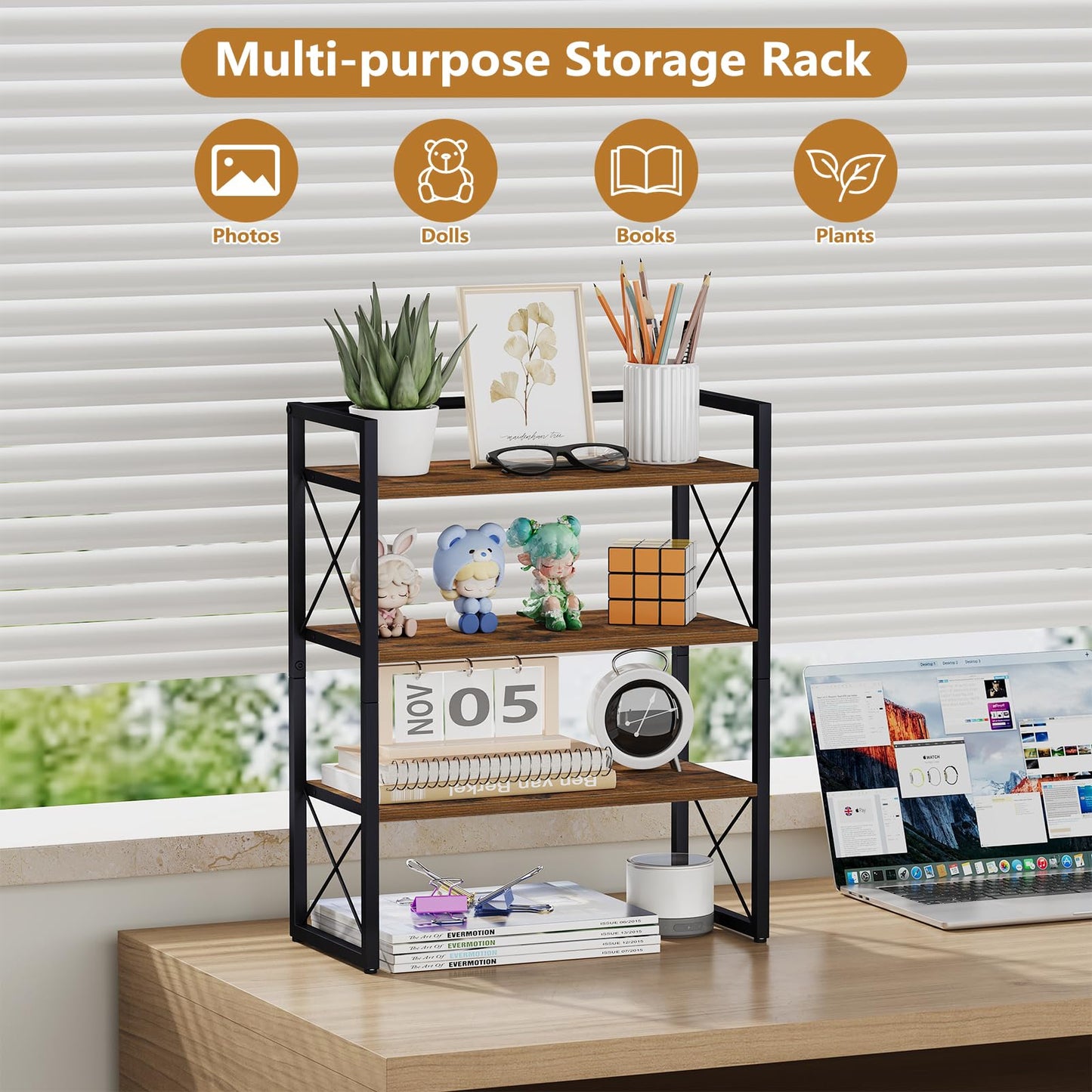 YINMIT Desk Shelf Organizer for Top of Desk with 3-Tier Open Shelves