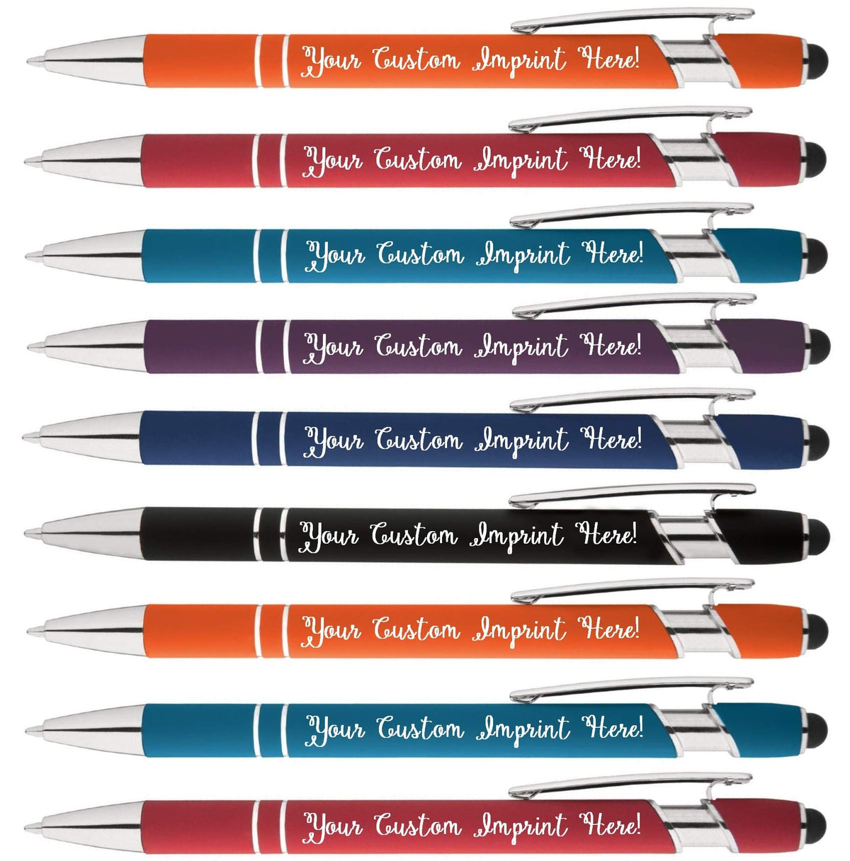Rainbow Rubberized Soft Touch Ballpoint Pen with Stylus Tip is a stylish, premium metal pen, black