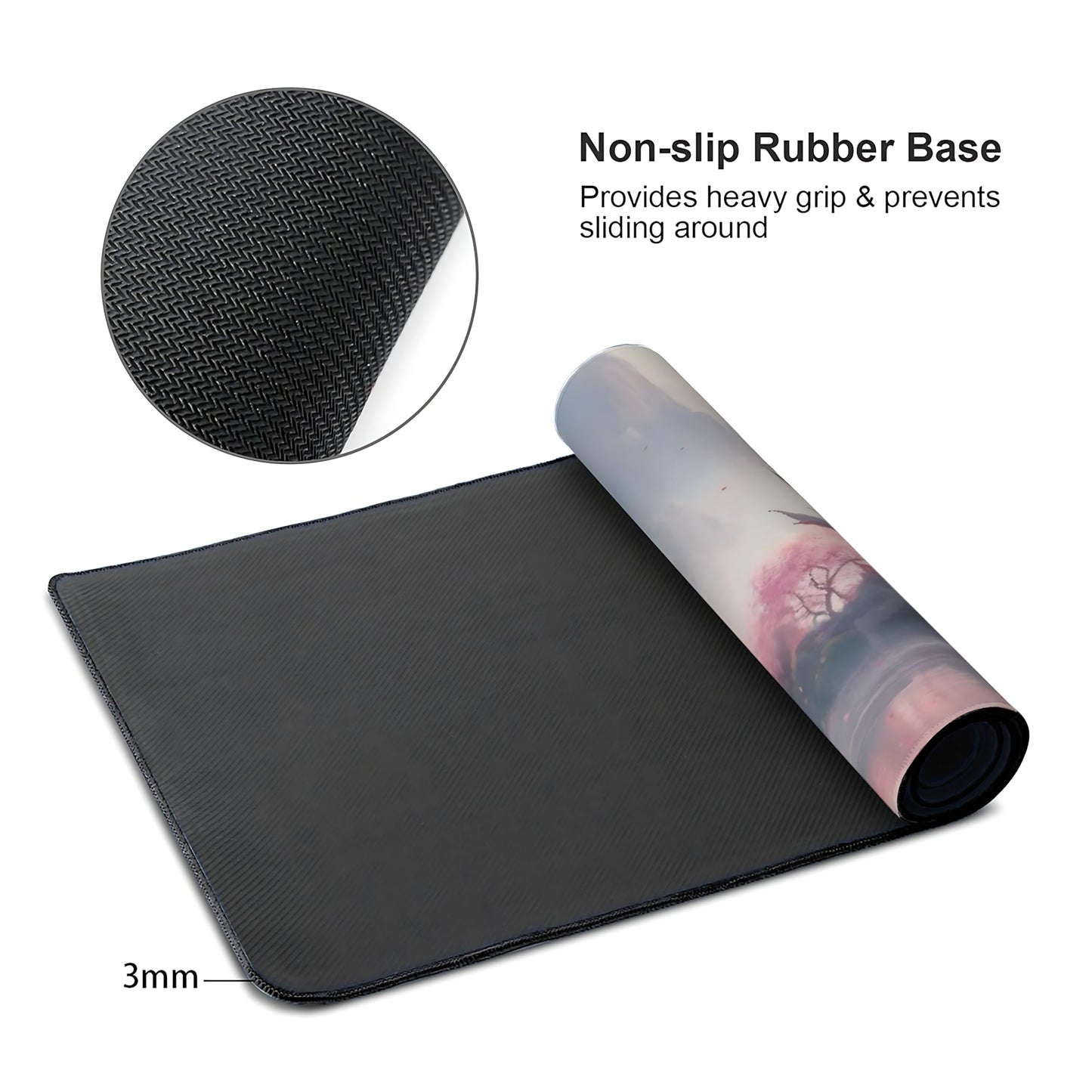 Aesthetic Scenery Gaming Mouse Pad, Pink Japanese Desk Mat with Anti-Slip Base & Stitched