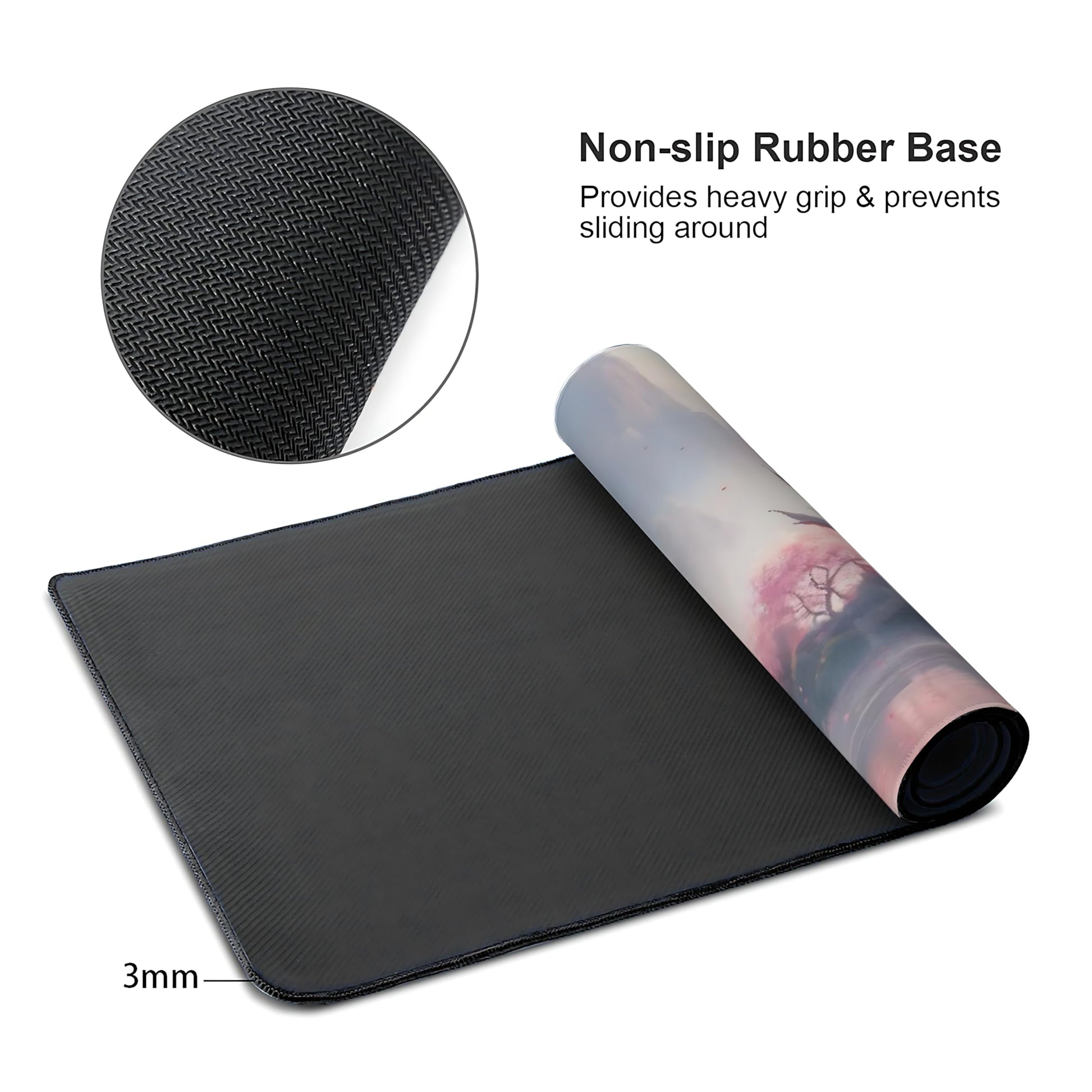 Aesthetic Scenery Gaming Mouse Pad, Pink Japanese Desk Mat with Anti-Slip Base & Stitched