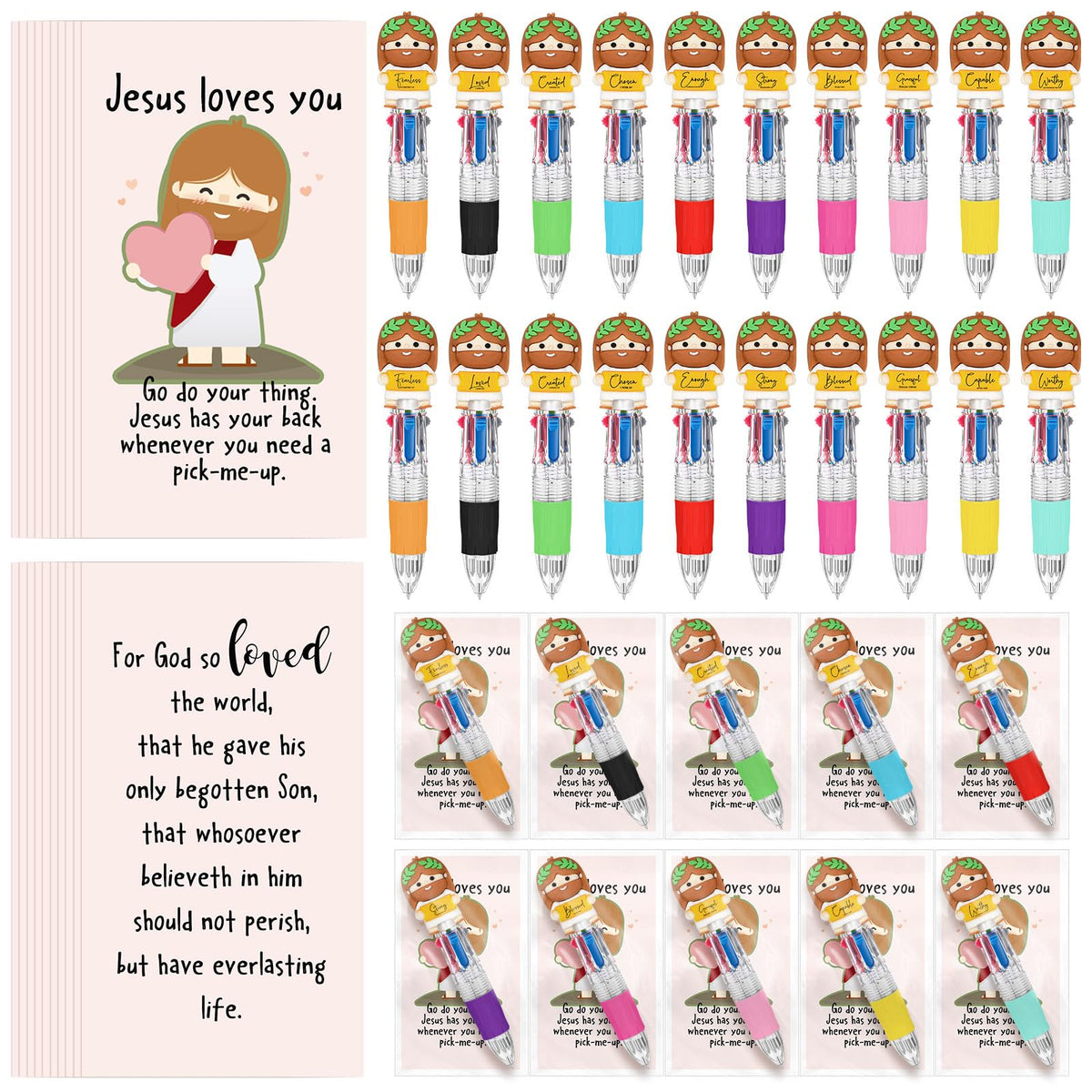 Sayglossy 30 Sets Little Jesus Pens Gifts Bulk with Jesus Loves You Cards