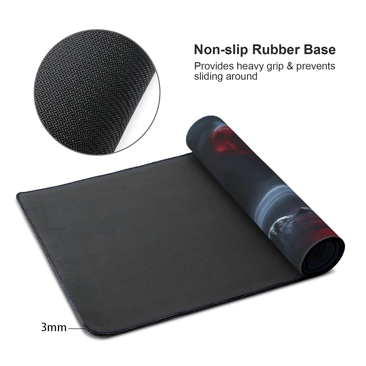 Aesthetic Scenery Gaming Mouse Pad, Black Red Japanese Desk Mat with Anti-Slip Base & Stitched