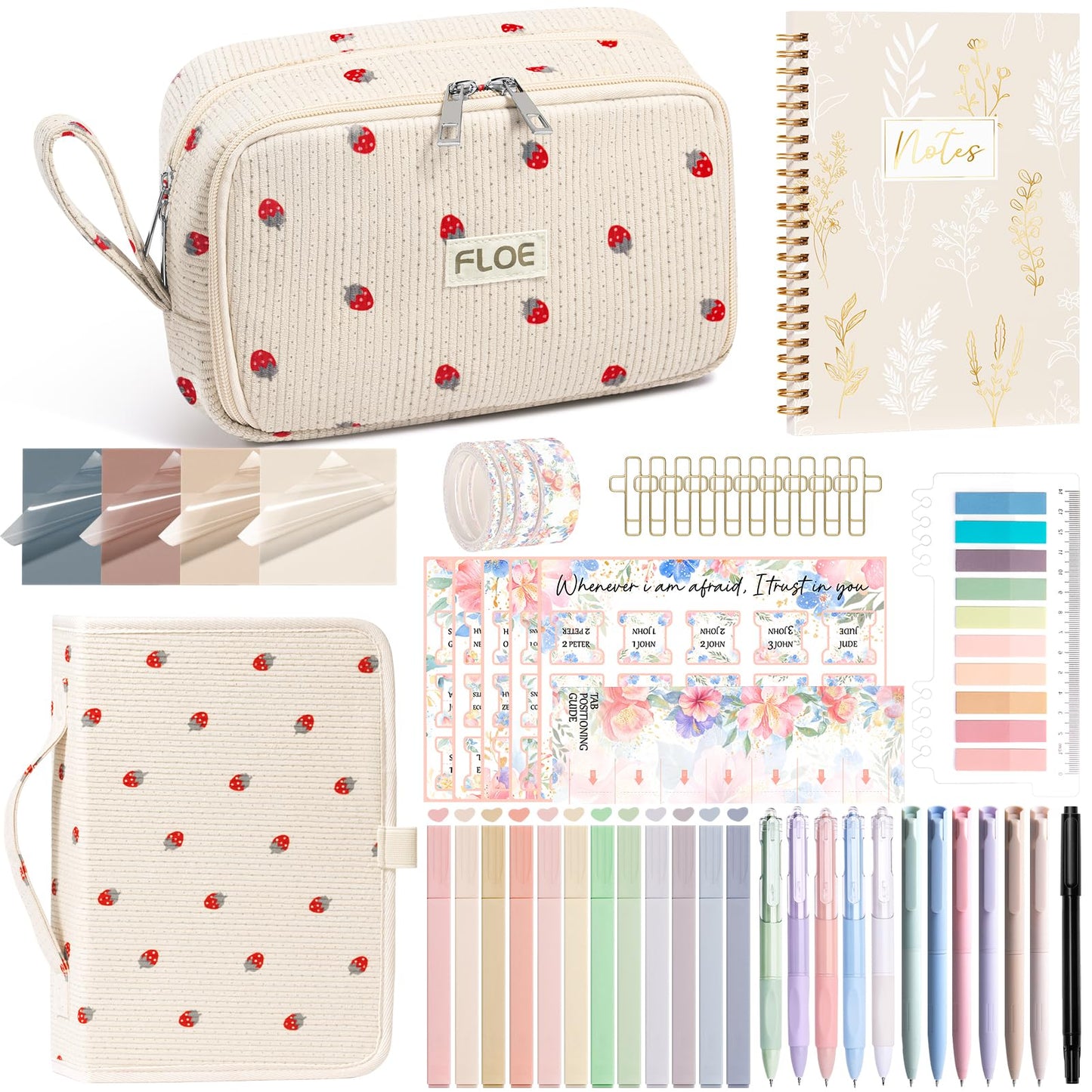 Bible Study Supplies Journaling Annotation Kit w/Bible Cover Case for Women